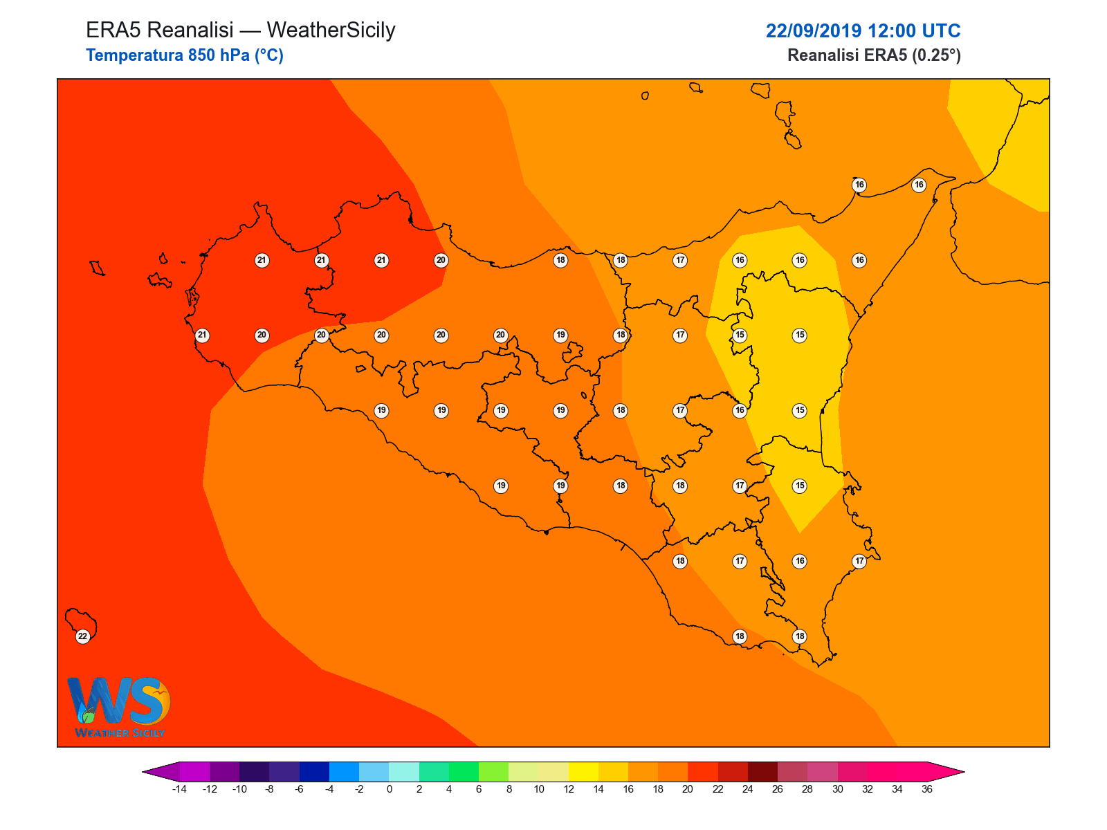 Temperatura a 850 hPa · 2019092212