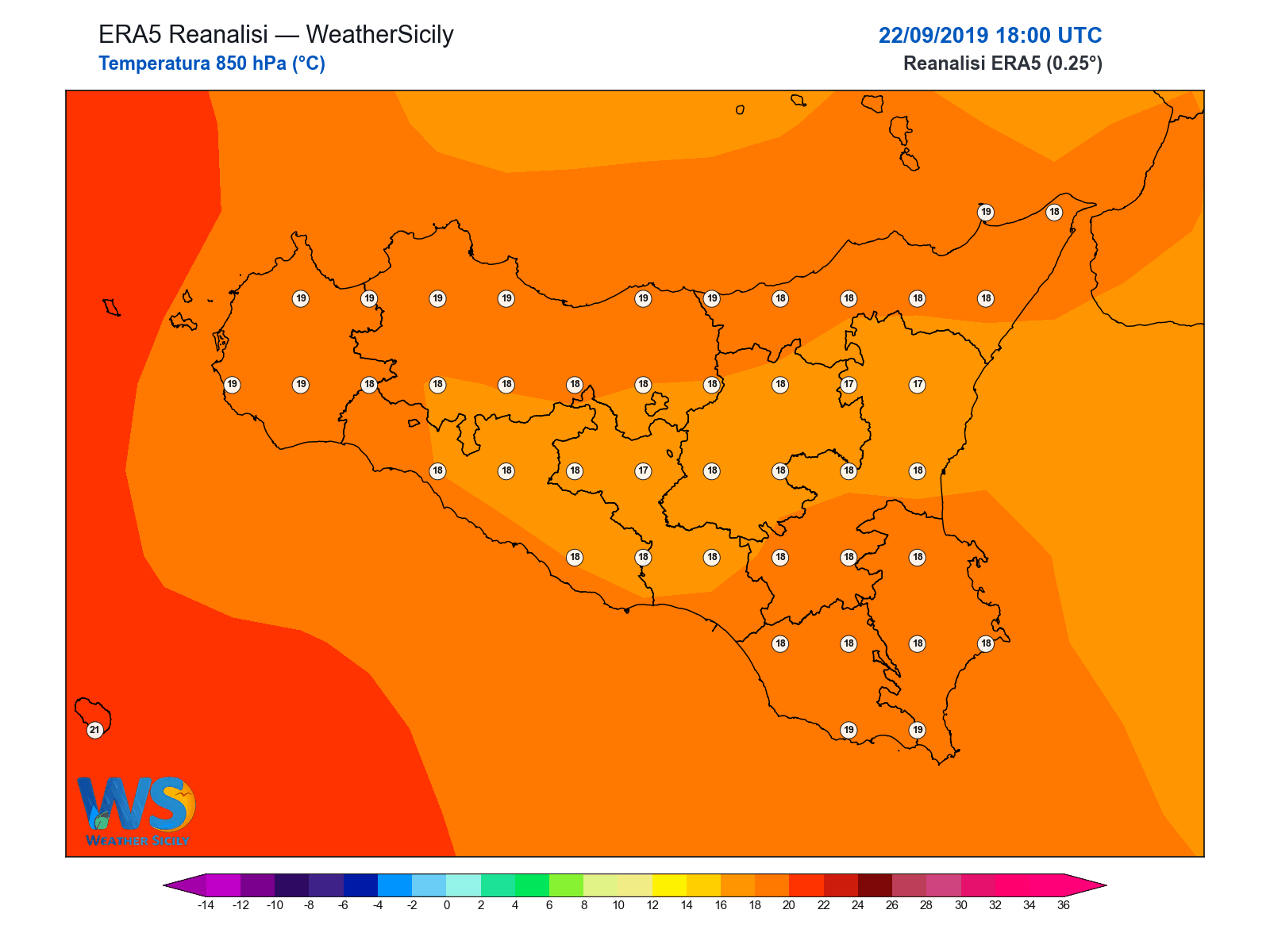 Temperatura a 850 hPa · 2019092218
