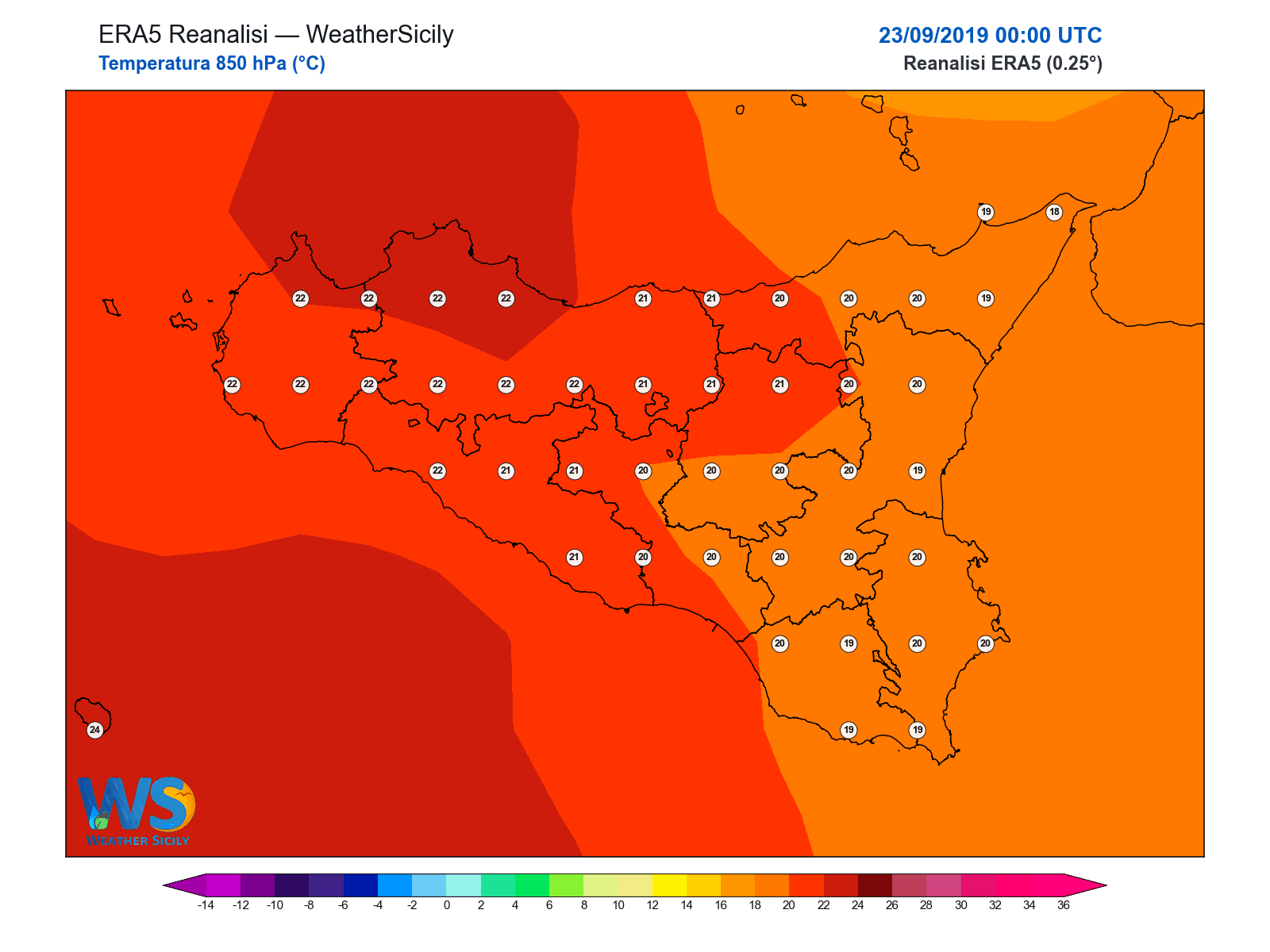 Temperatura a 850 hPa · 2019092300