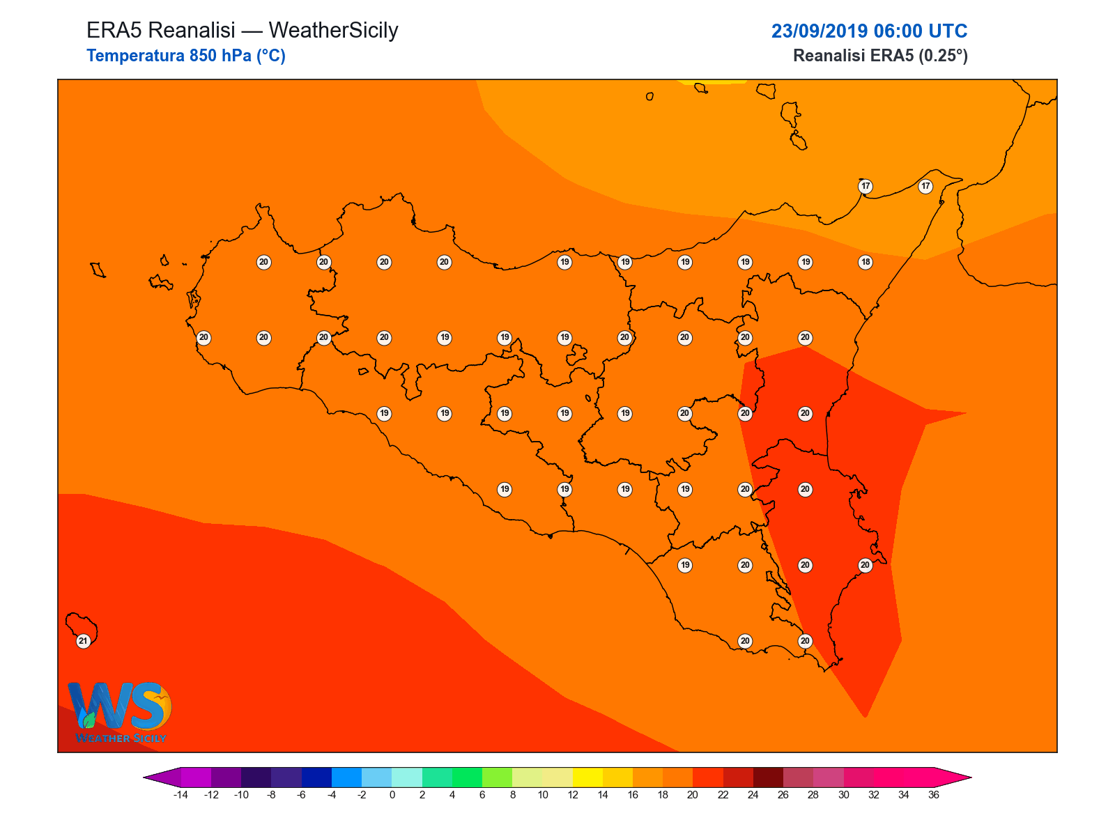 Temperatura a 850 hPa · 2019092306