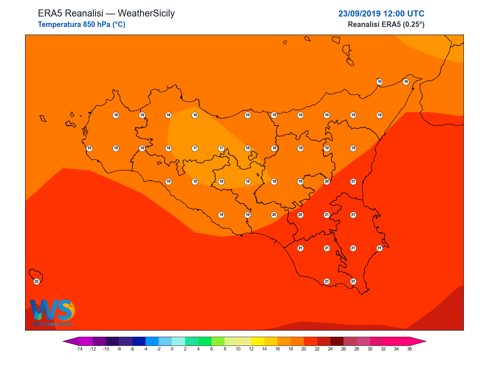 Temperatura a 850 hPa · 2019092312