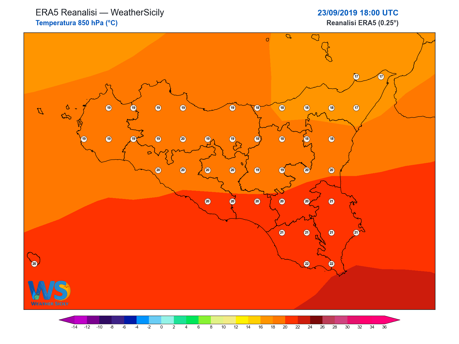 Temperatura a 850 hPa · 2019092318