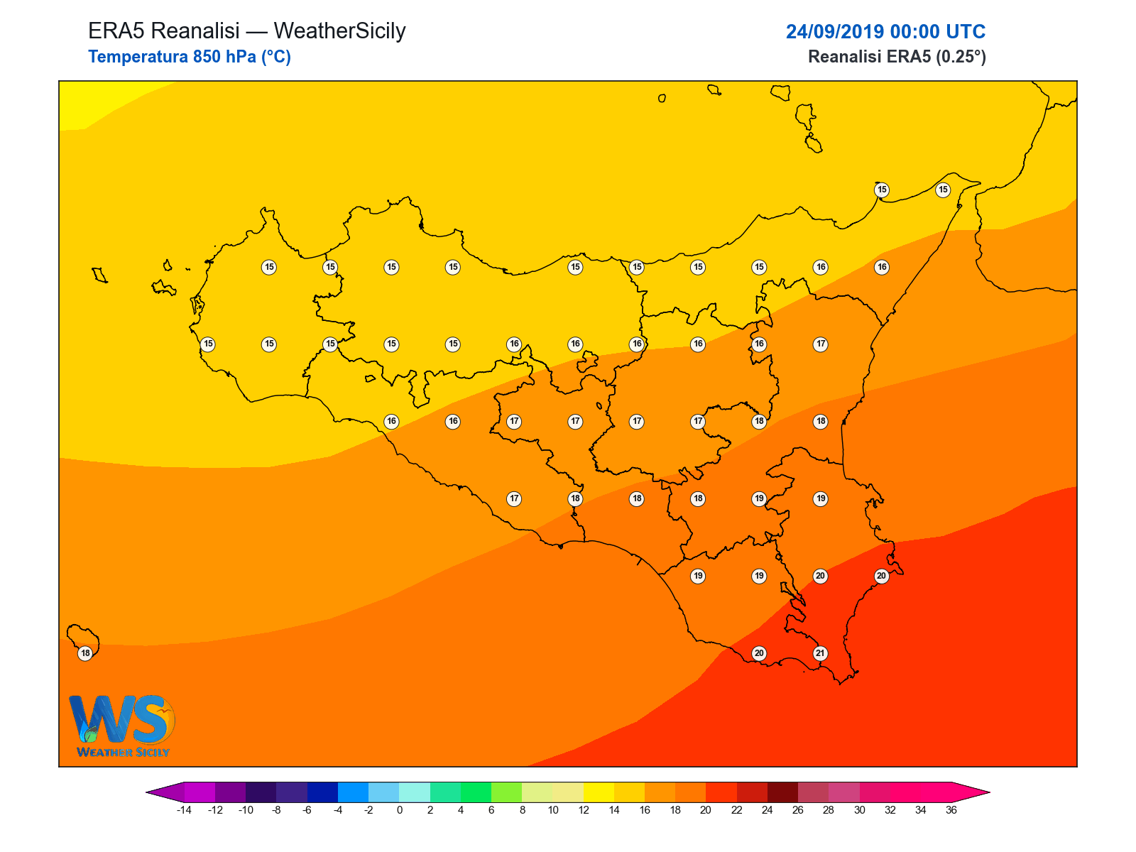 Temperatura a 850 hPa · 2019092400