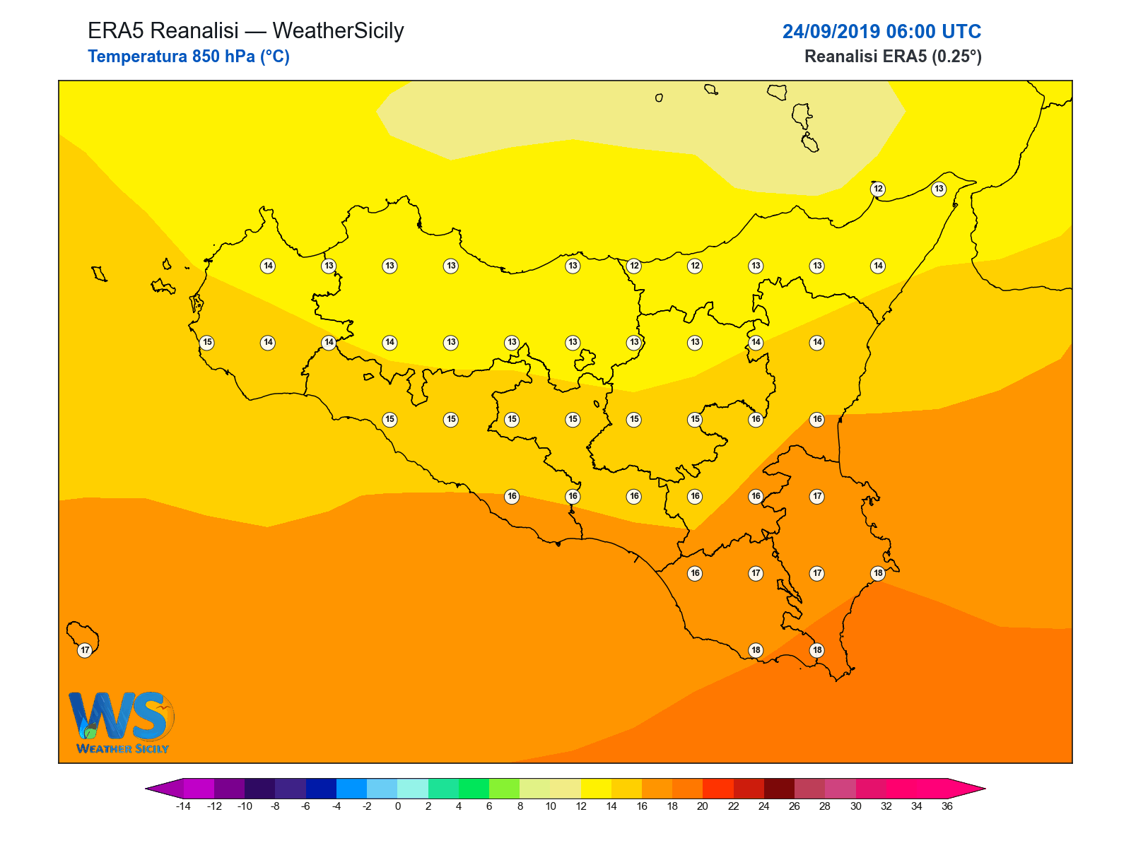 Temperatura a 850 hPa · 2019092406