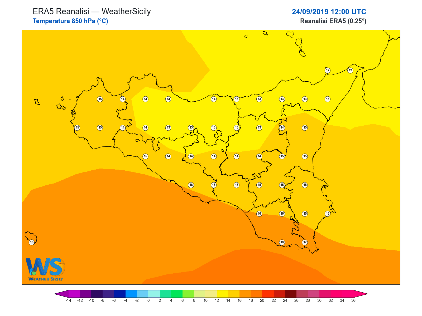 Temperatura a 850 hPa · 2019092412