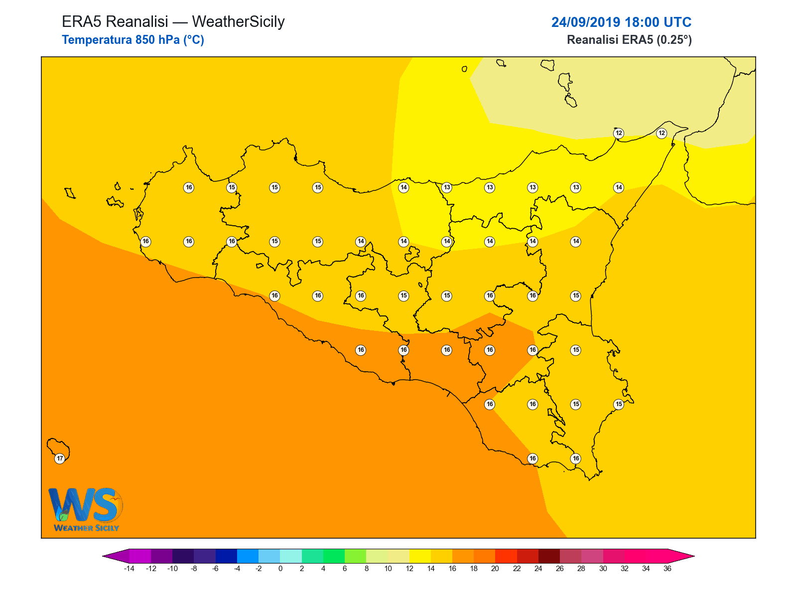 Temperatura a 850 hPa · 2019092418