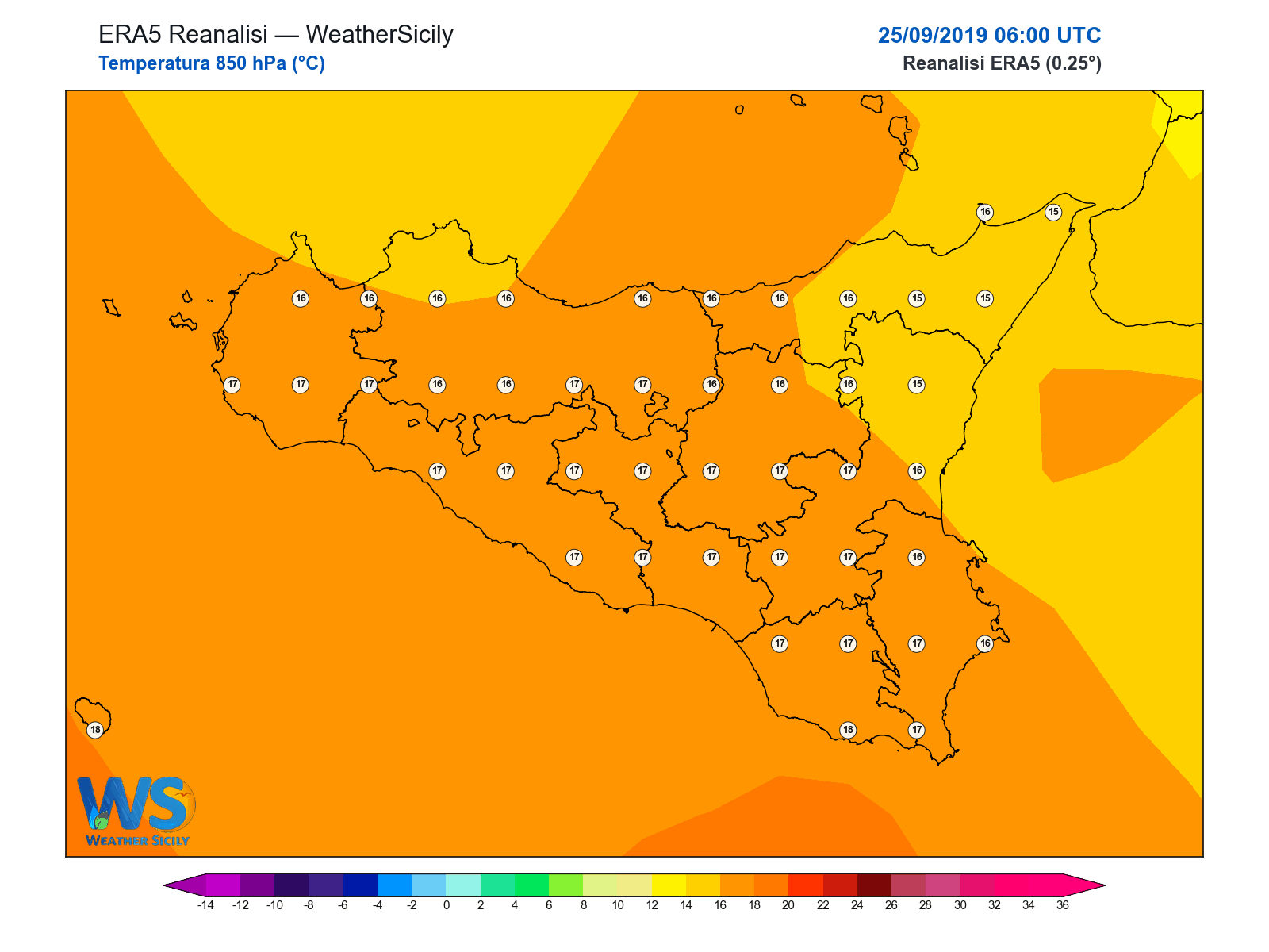 Temperatura a 850 hPa · 2019092506