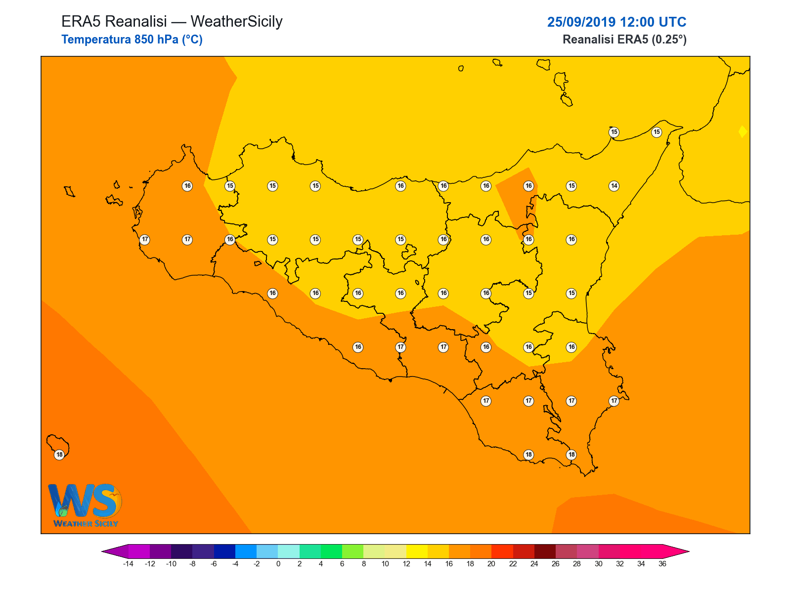 Temperatura a 850 hPa · 2019092512
