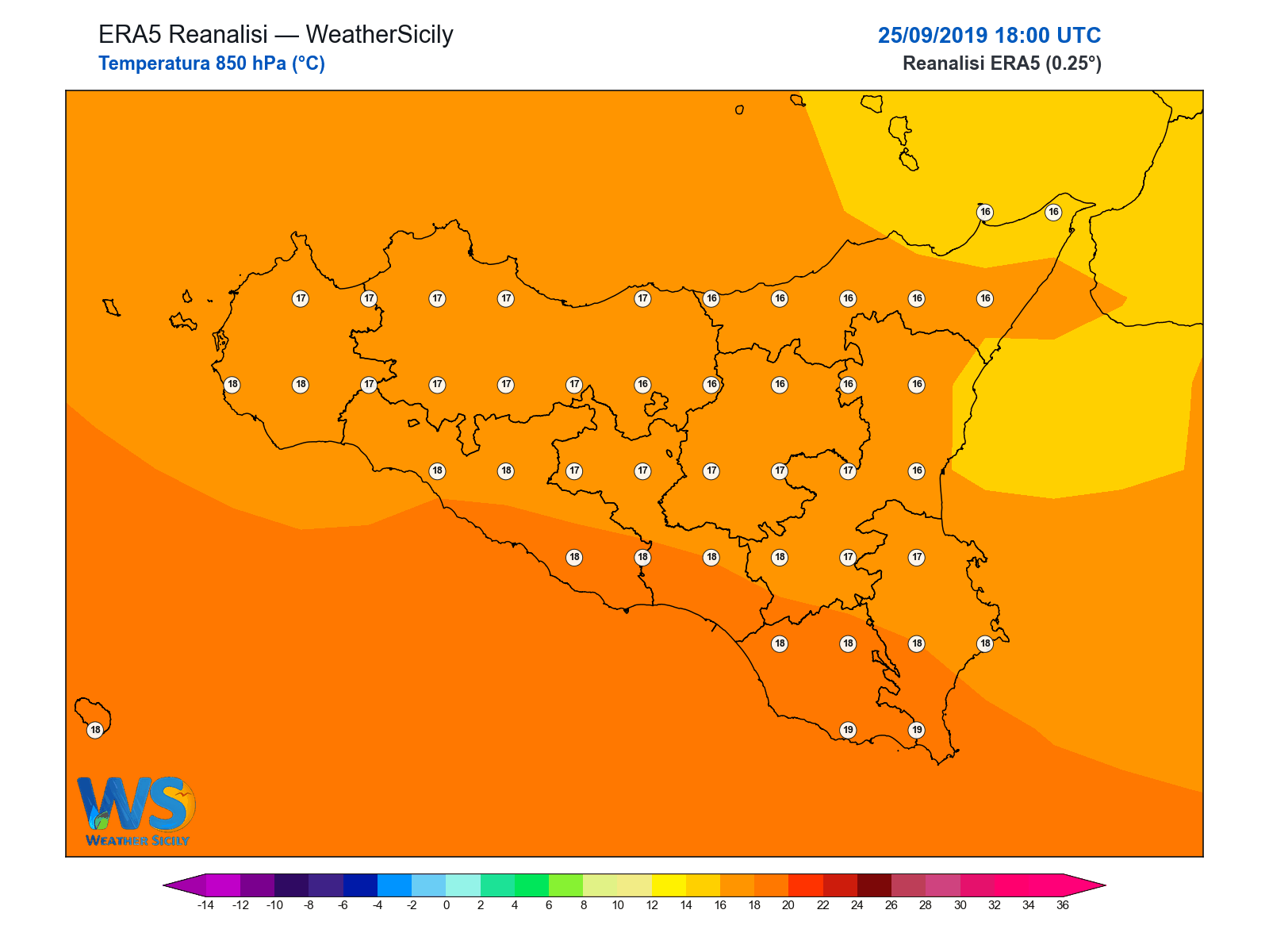 Temperatura a 850 hPa · 2019092518