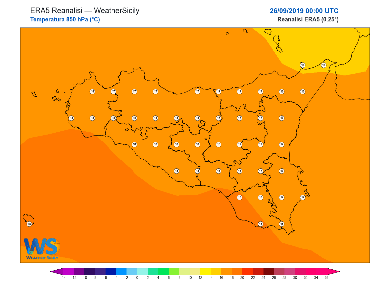 Temperatura a 850 hPa · 2019092600
