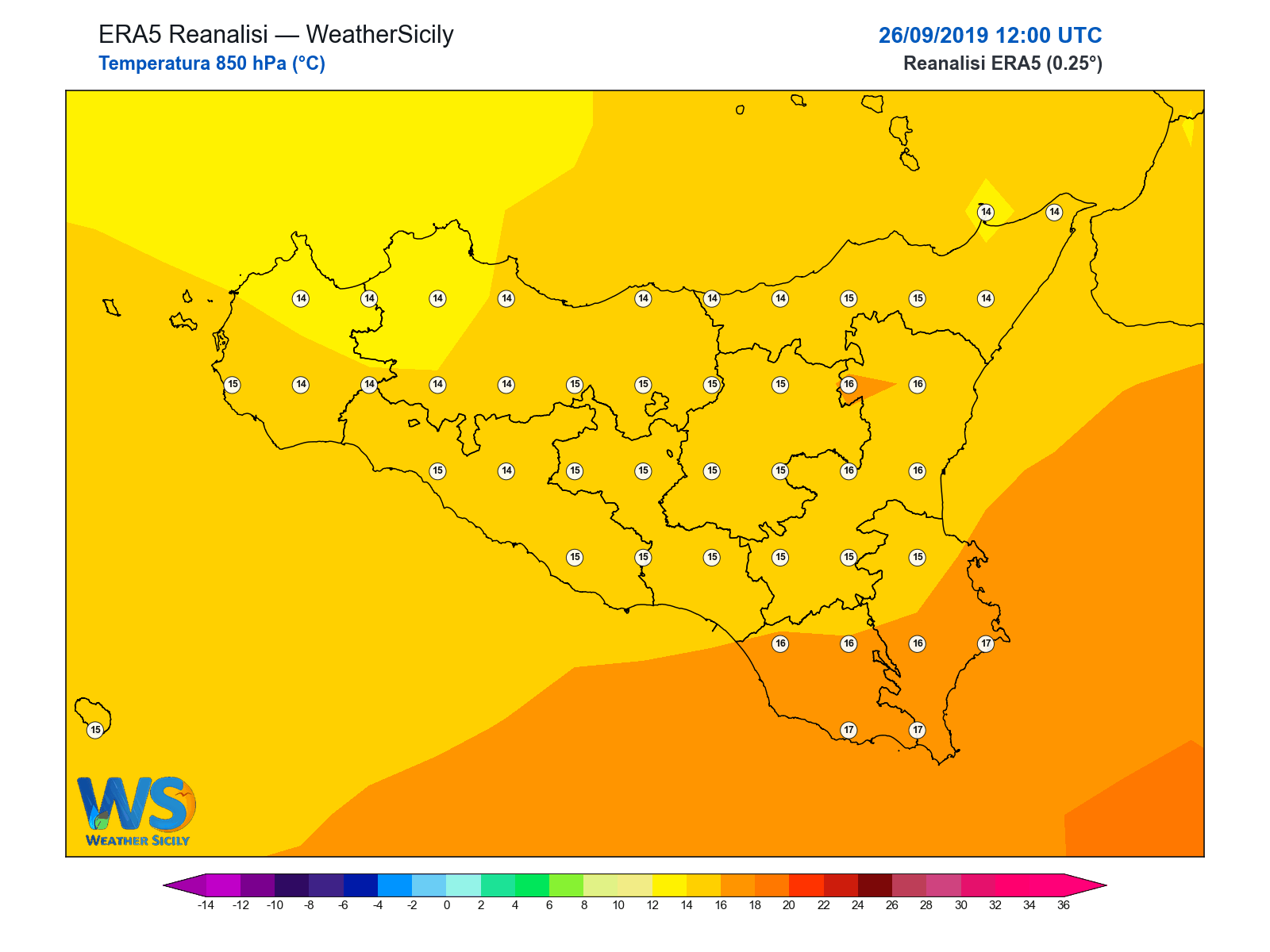 Temperatura a 850 hPa · 2019092612