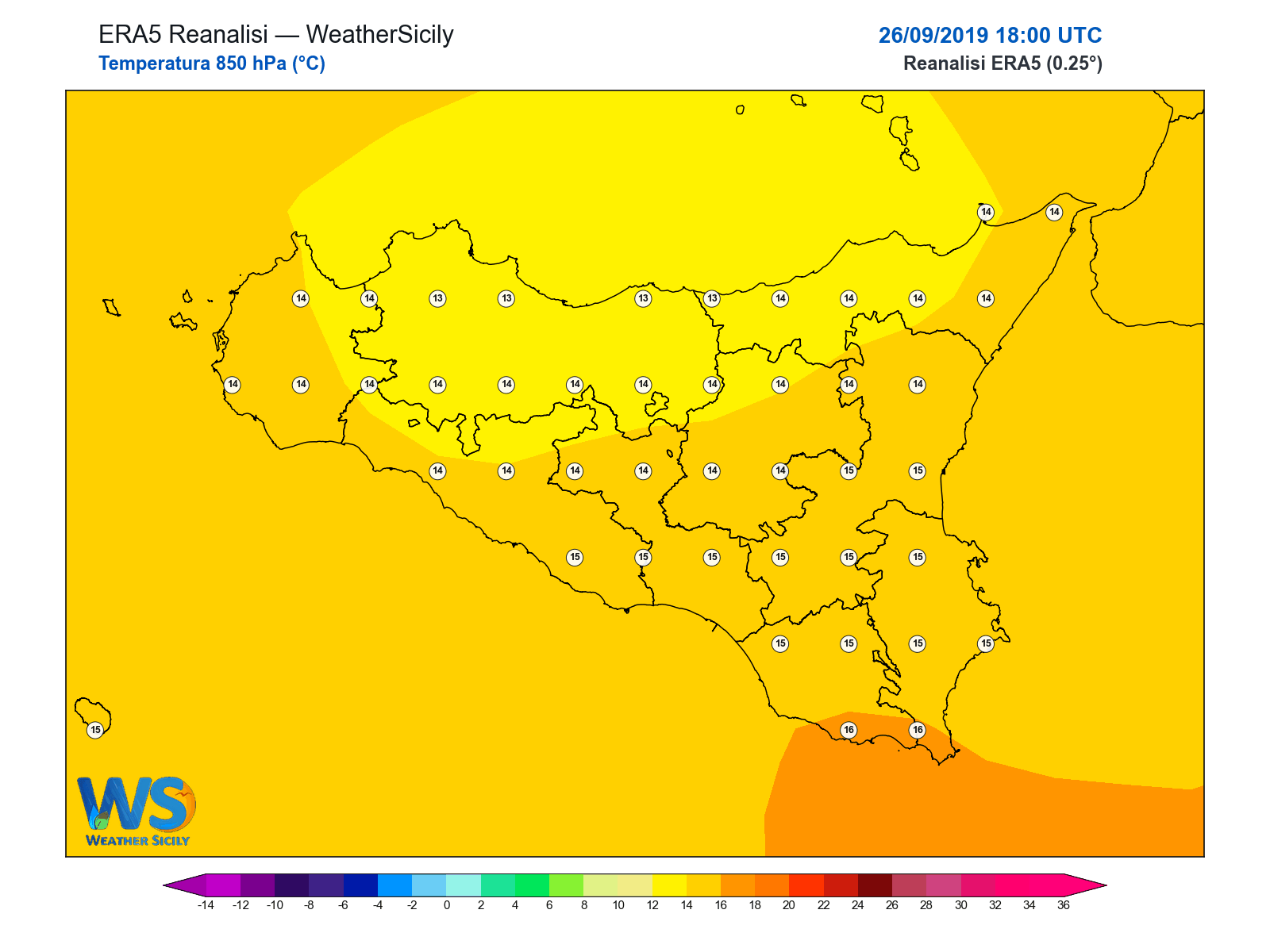Temperatura a 850 hPa · 2019092618