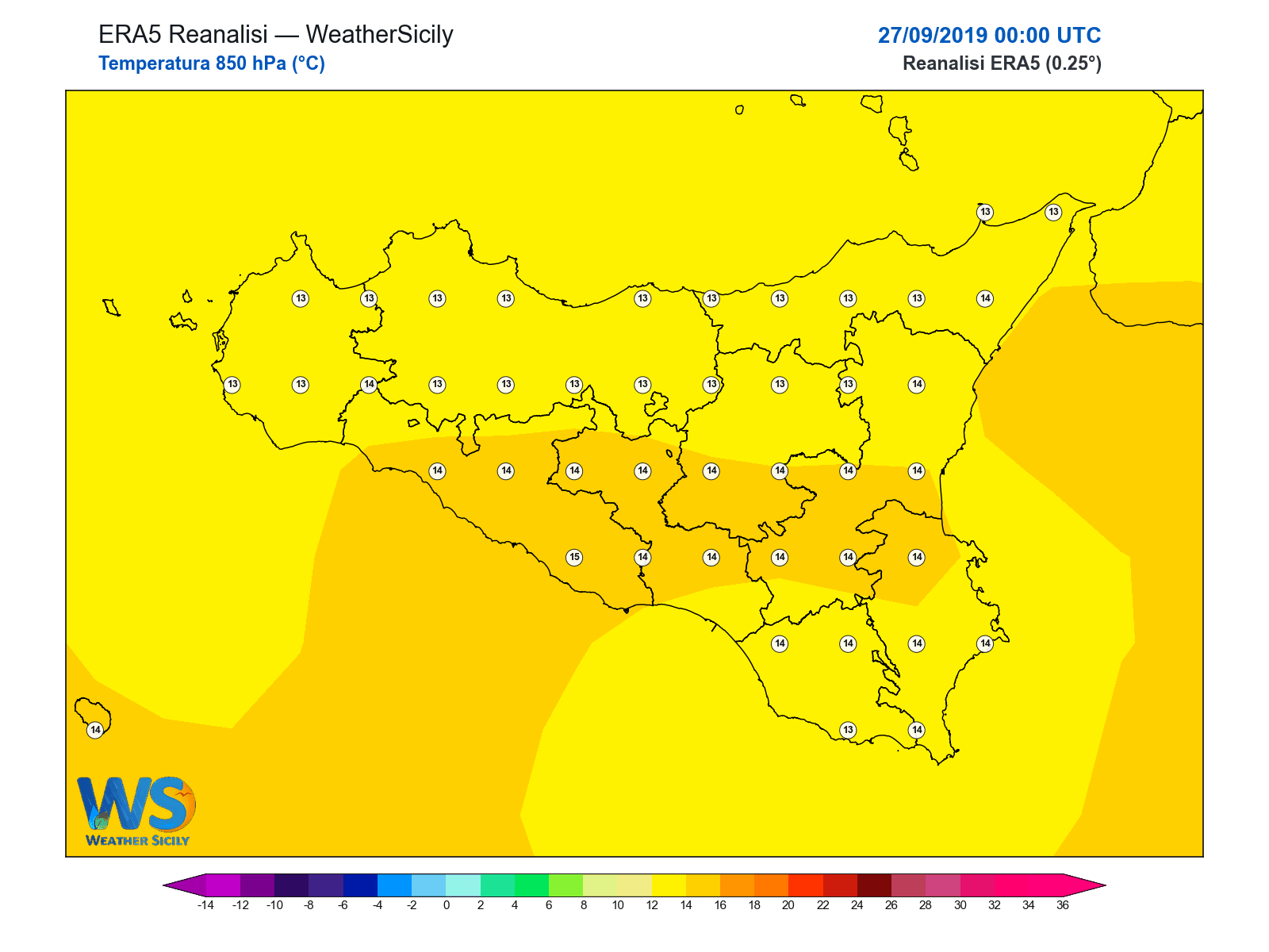 Temperatura a 850 hPa · 2019092700