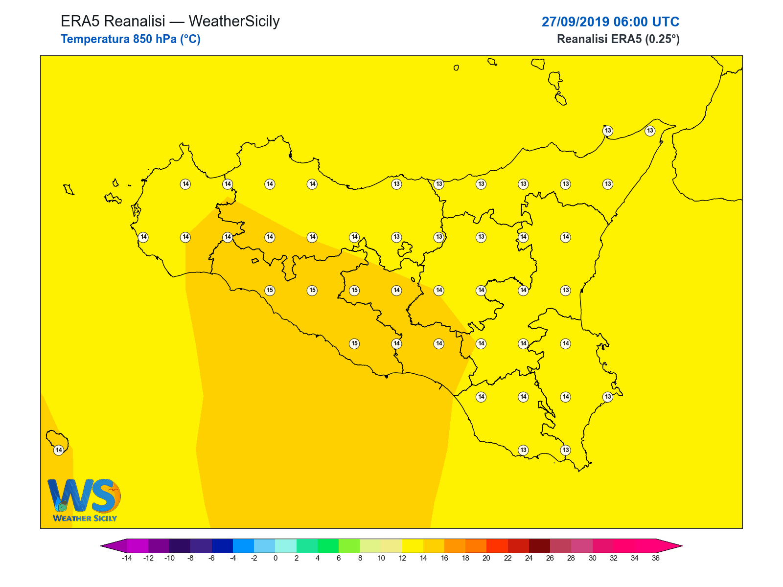 Temperatura a 850 hPa · 2019092706