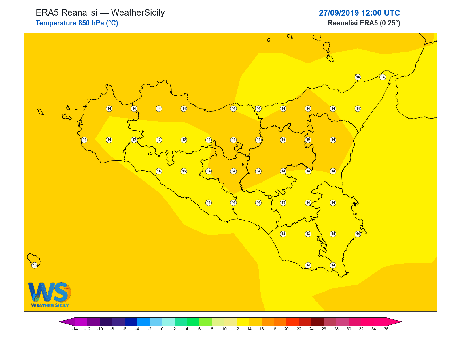Temperatura a 850 hPa · 2019092712