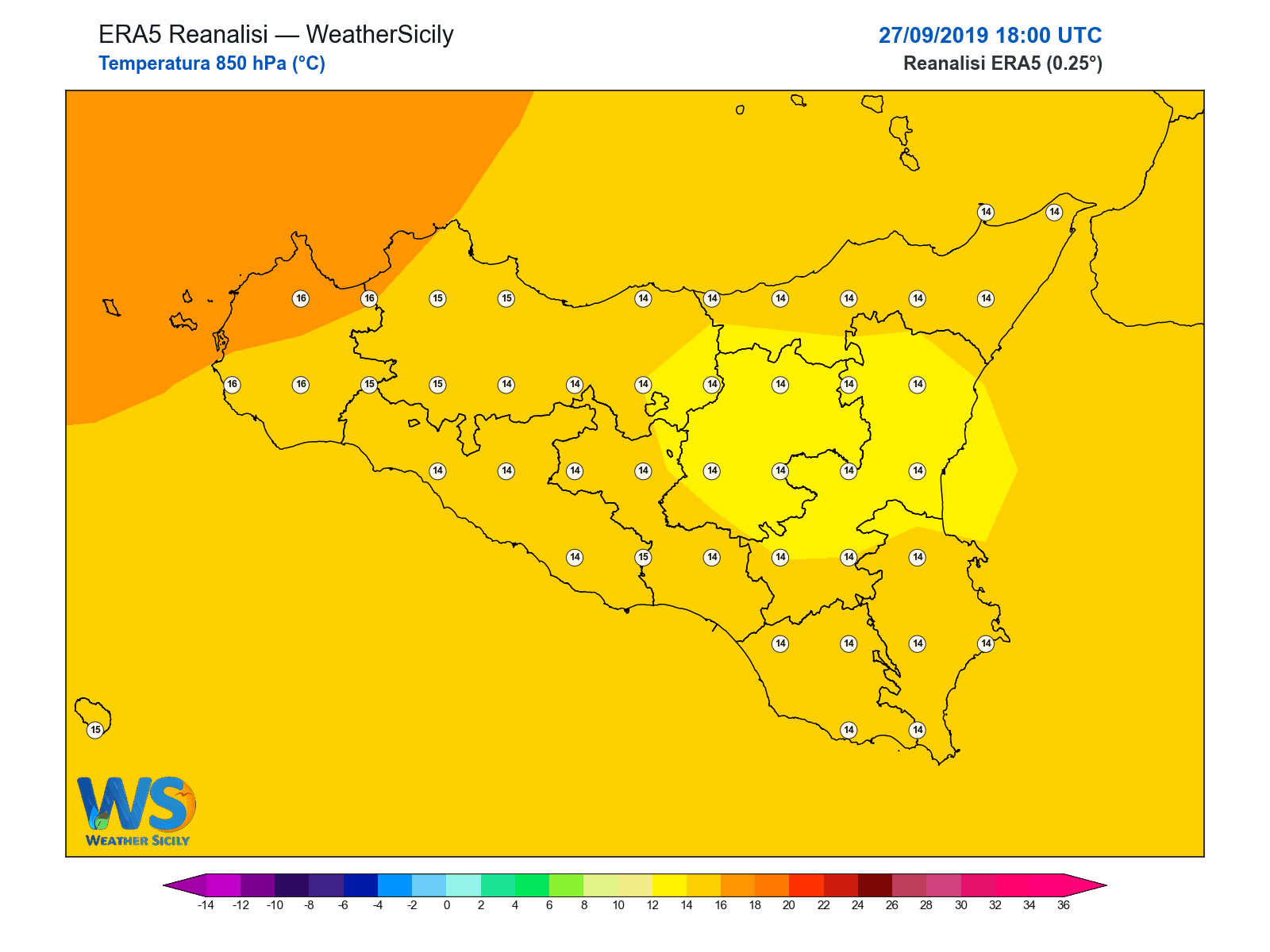 Temperatura a 850 hPa · 2019092718