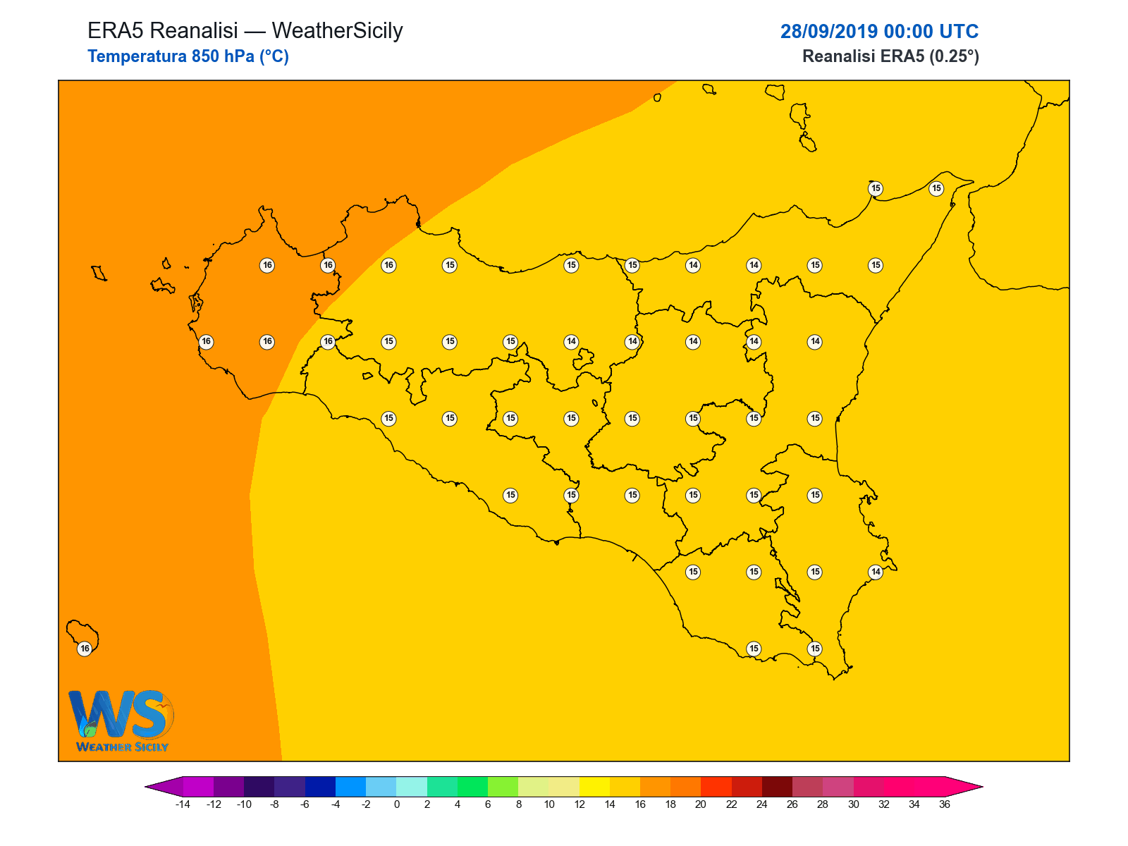 Temperatura a 850 hPa · 2019092800