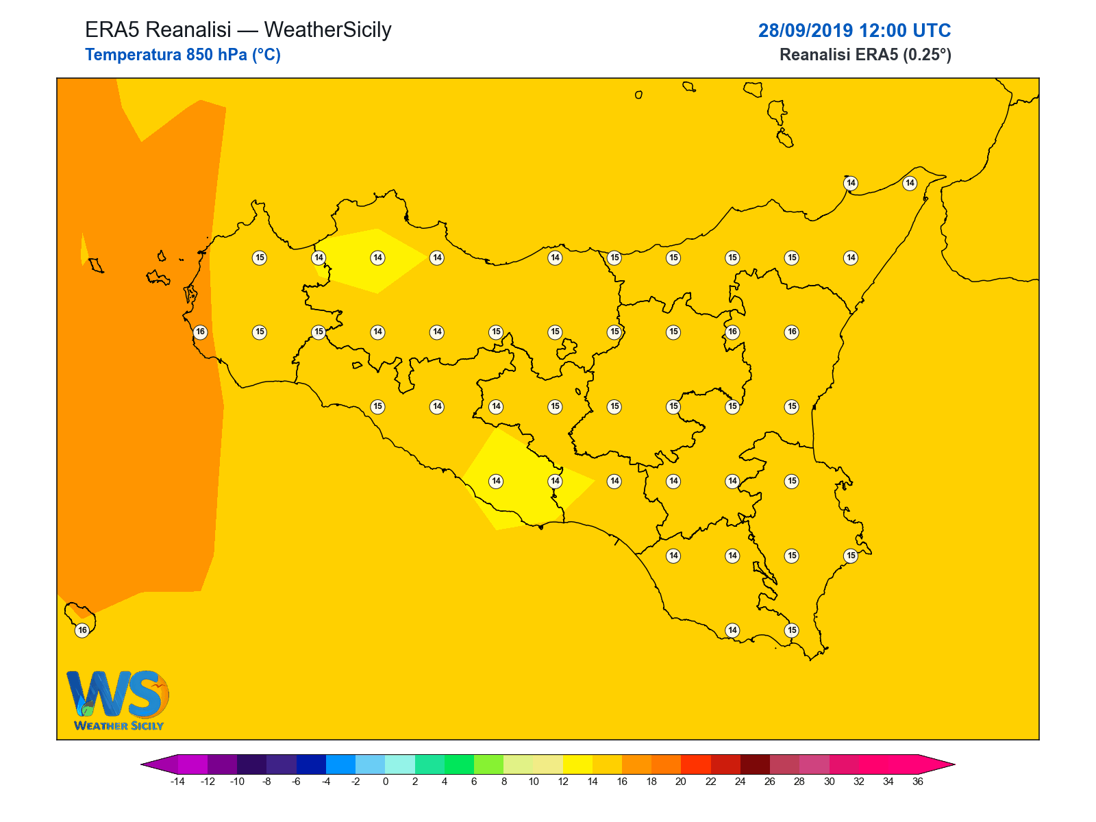 Temperatura a 850 hPa · 2019092812