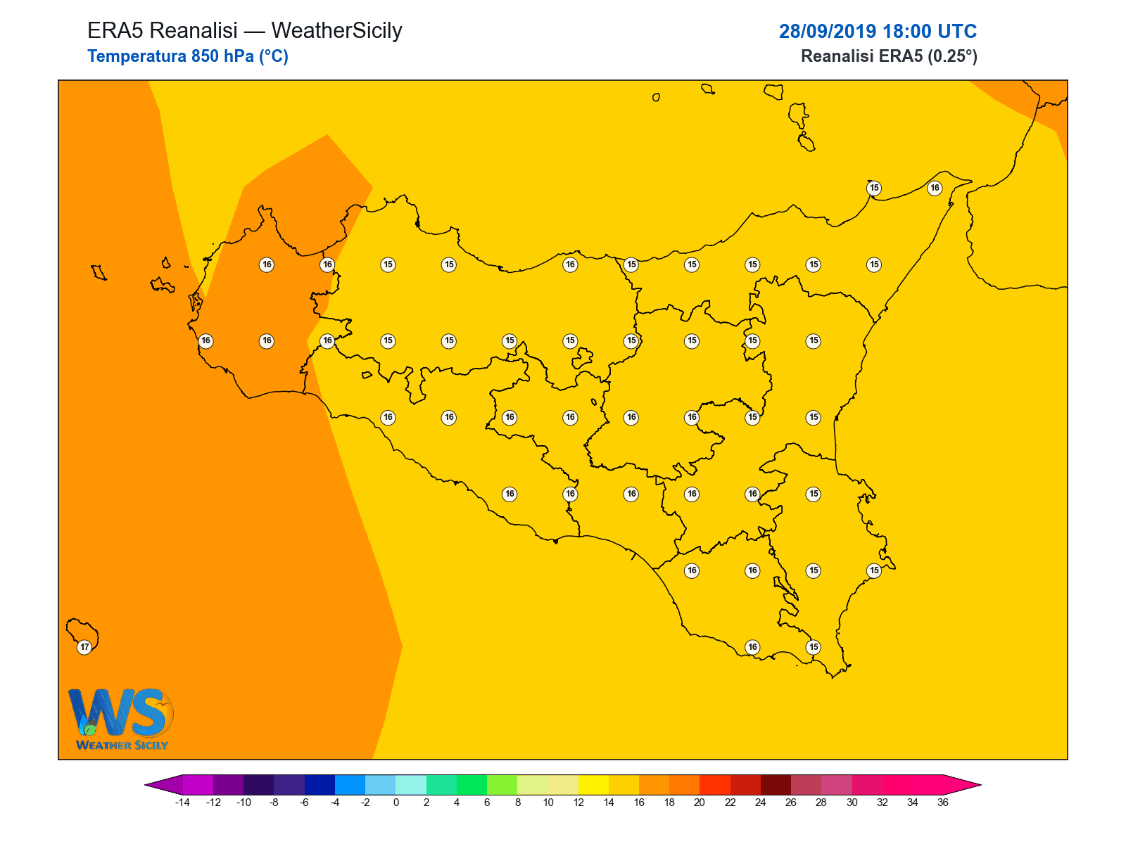 Temperatura a 850 hPa · 2019092818