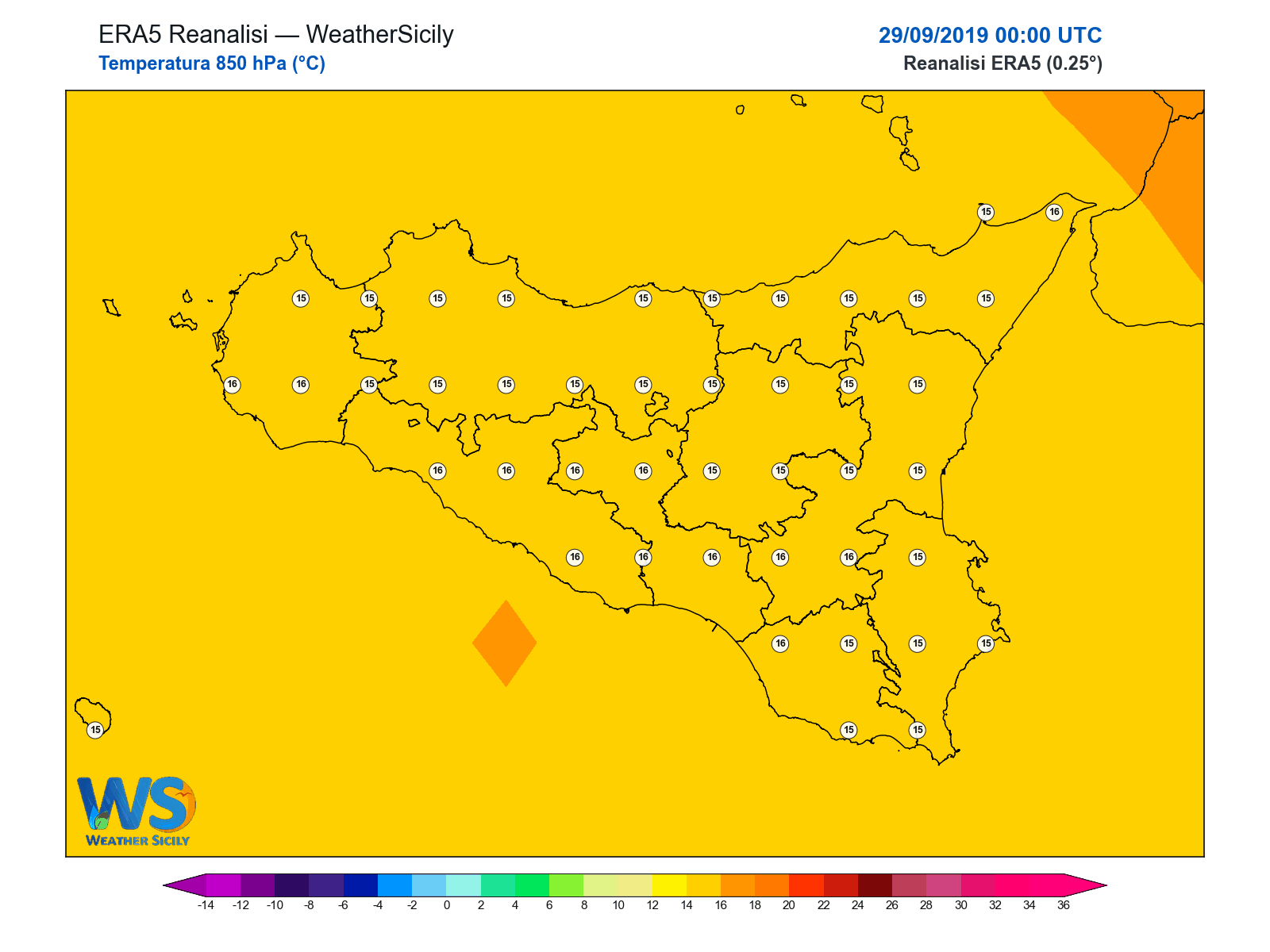 Temperatura a 850 hPa · 2019092900