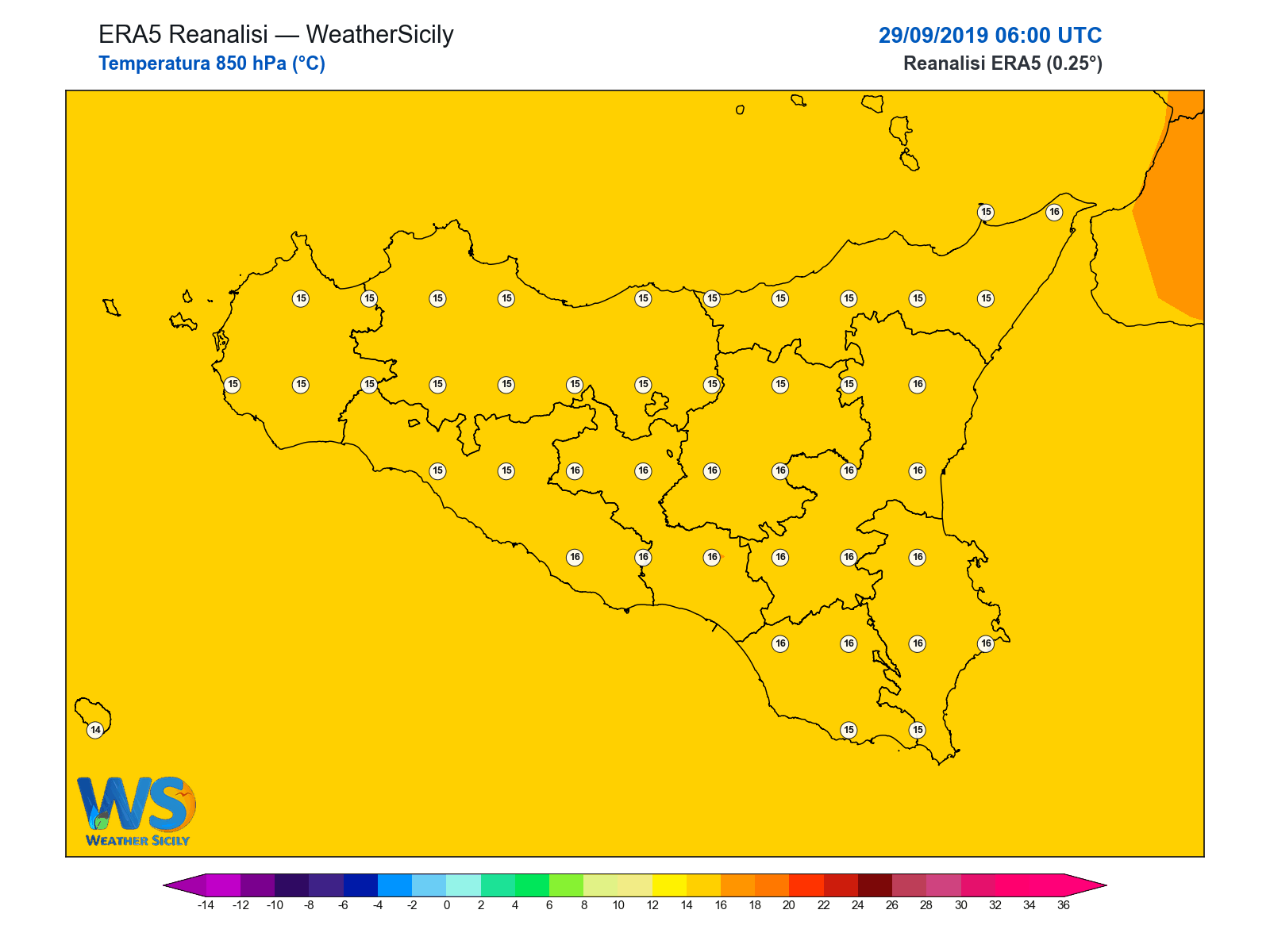 Temperatura a 850 hPa · 2019092906