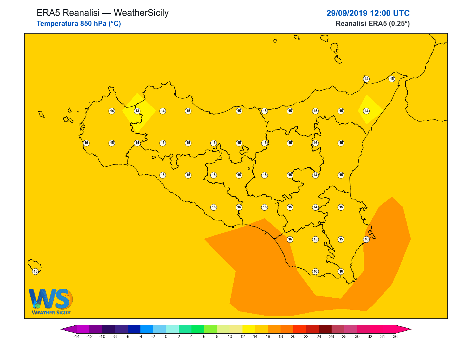 Temperatura a 850 hPa · 2019092912