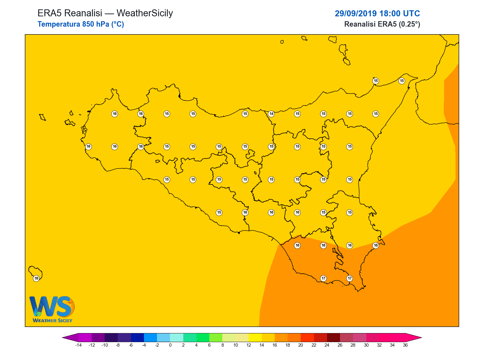 Temperatura a 850 hPa · 2019092918