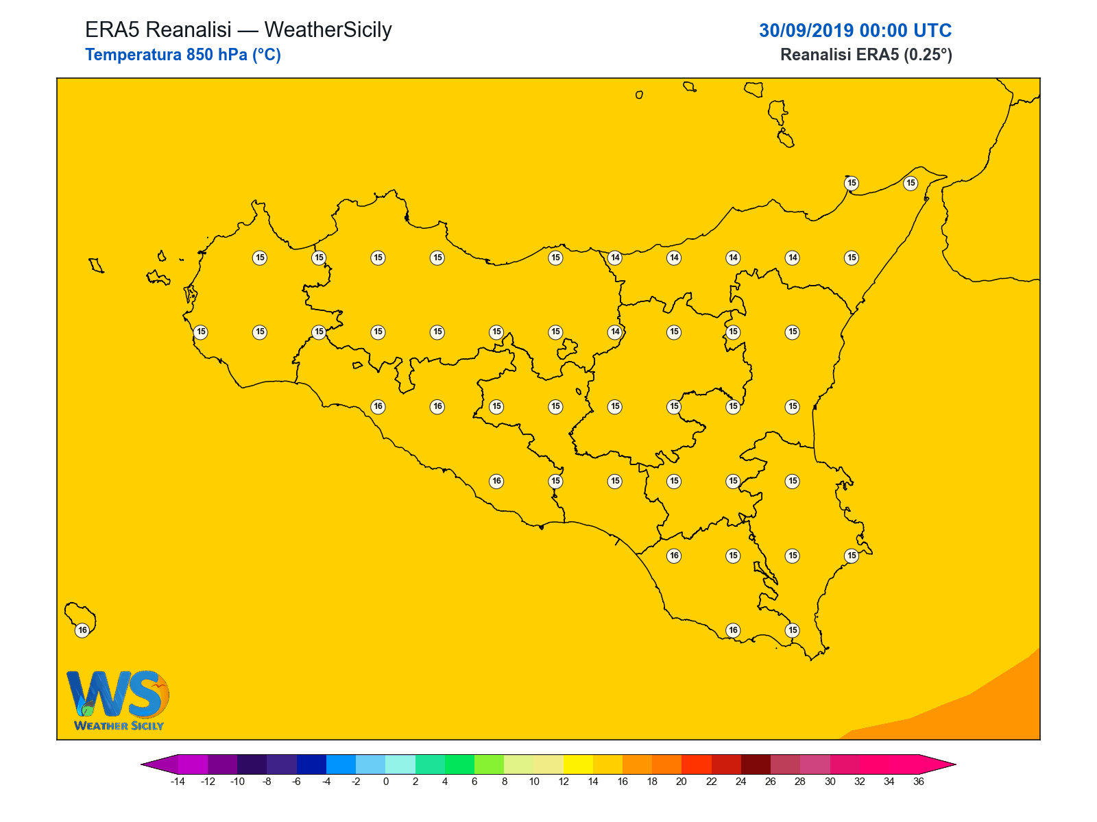 Temperatura a 850 hPa · 2019093000