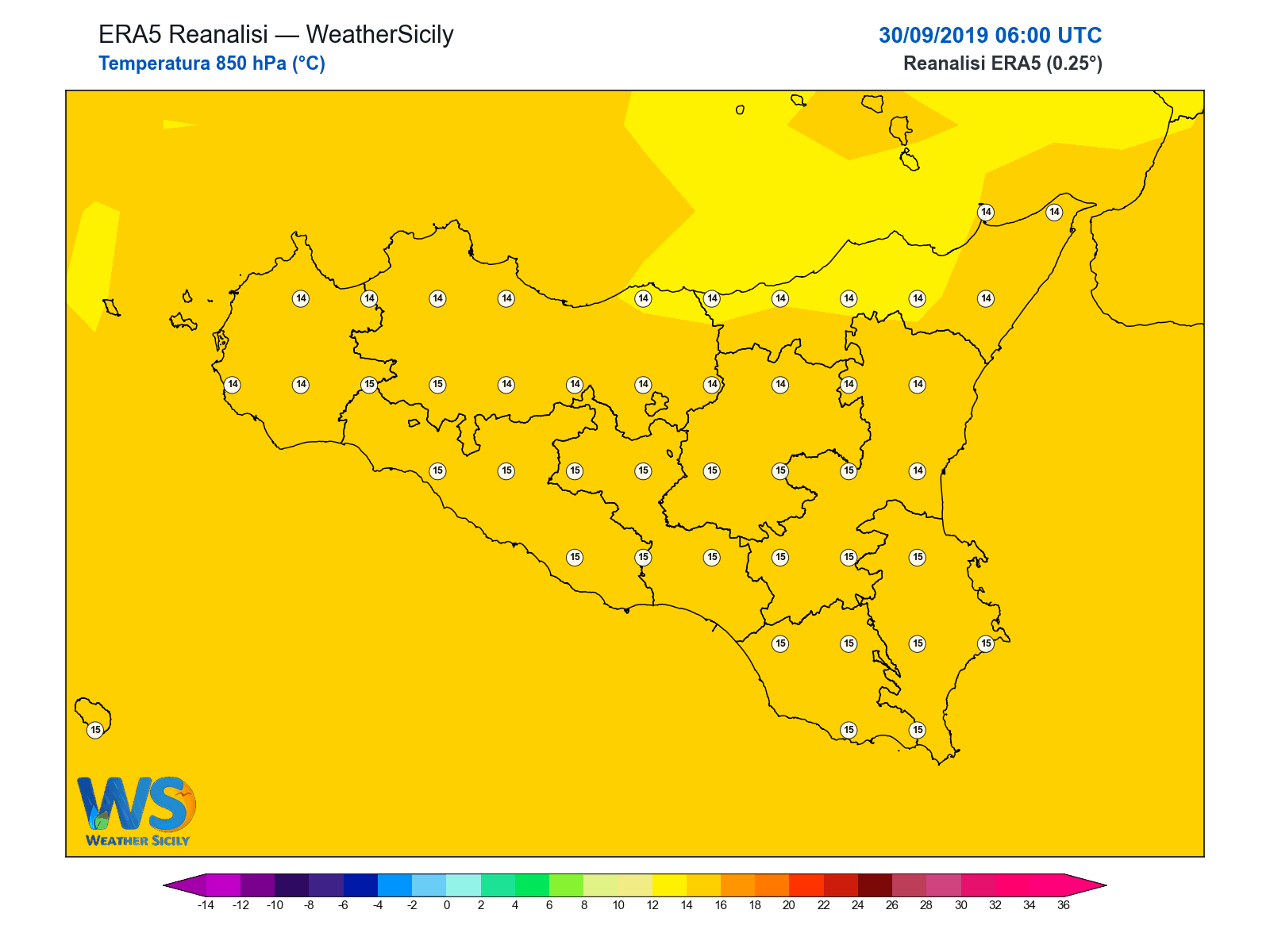 Temperatura a 850 hPa · 2019093006