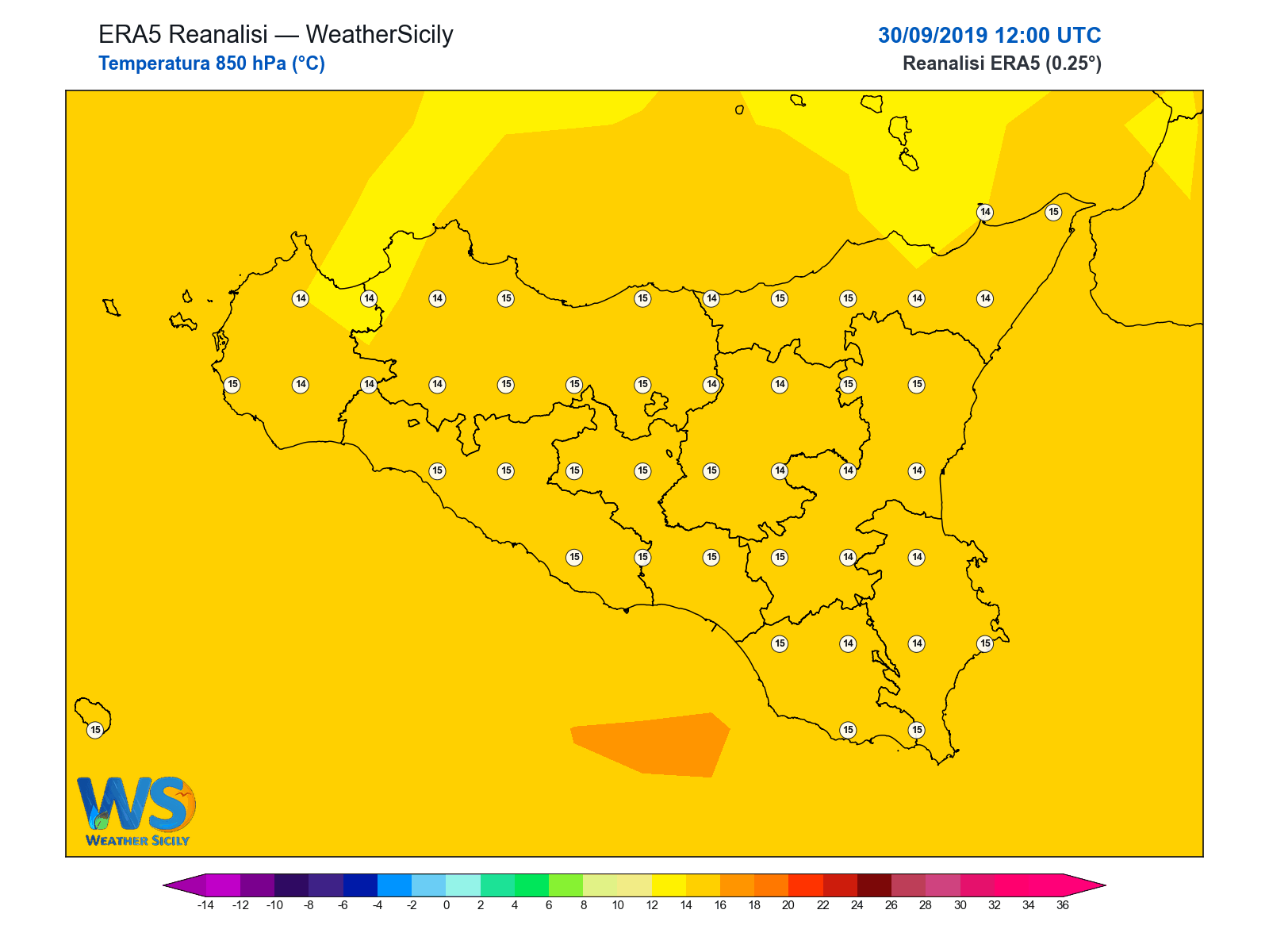 Temperatura a 850 hPa · 2019093012