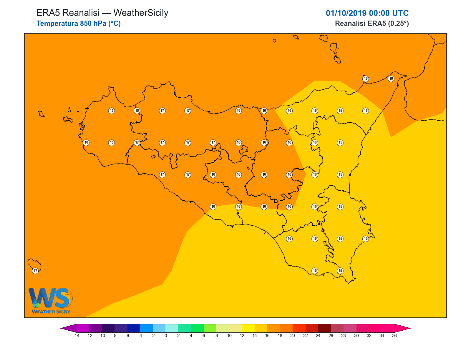 Temperatura a 850 hPa · 2019100100