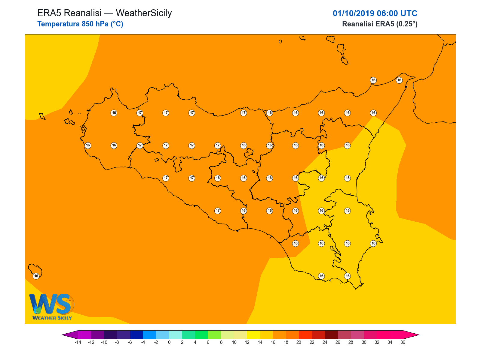 Temperatura a 850 hPa · 2019100106