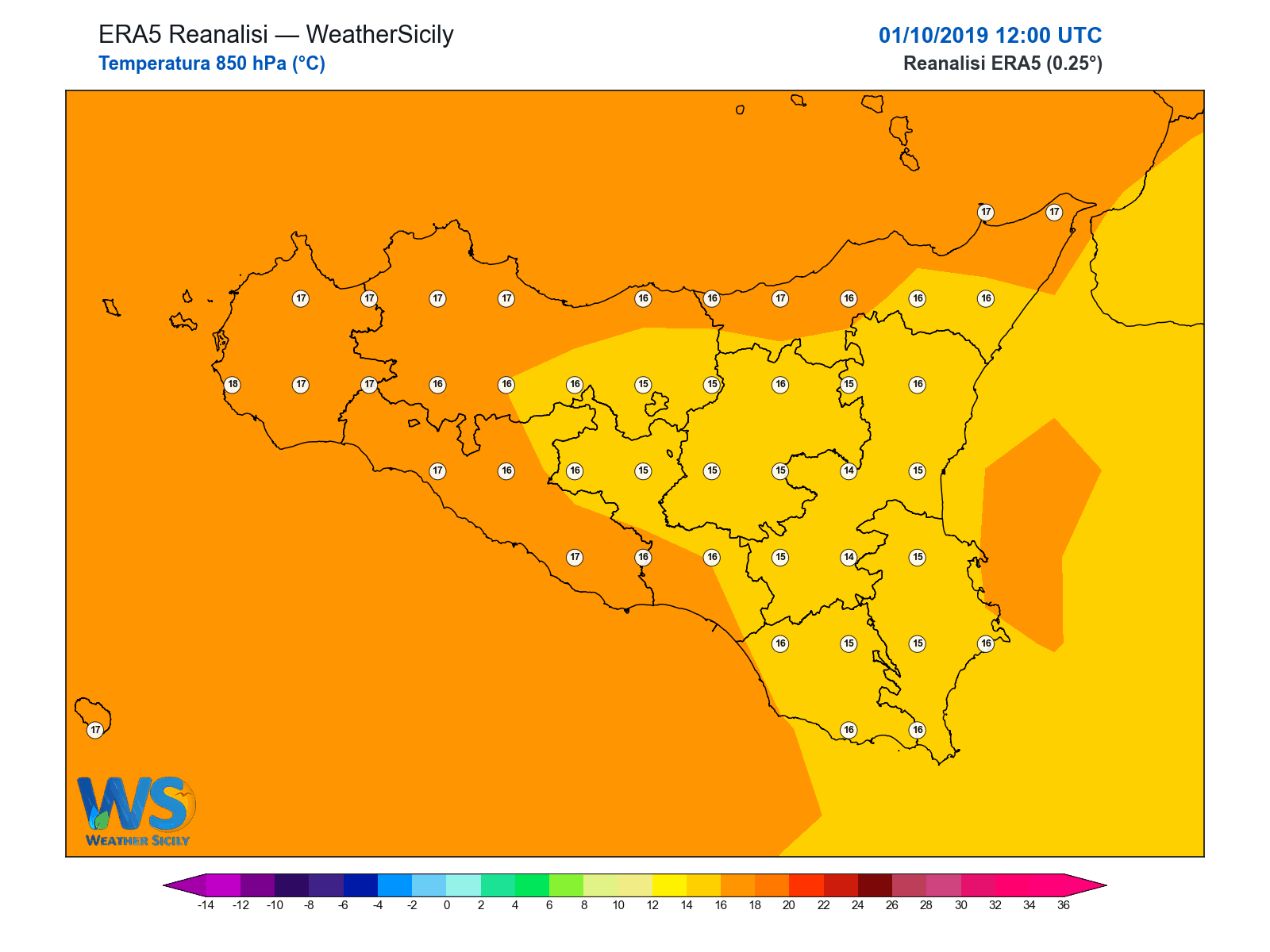 Temperatura a 850 hPa · 2019100112