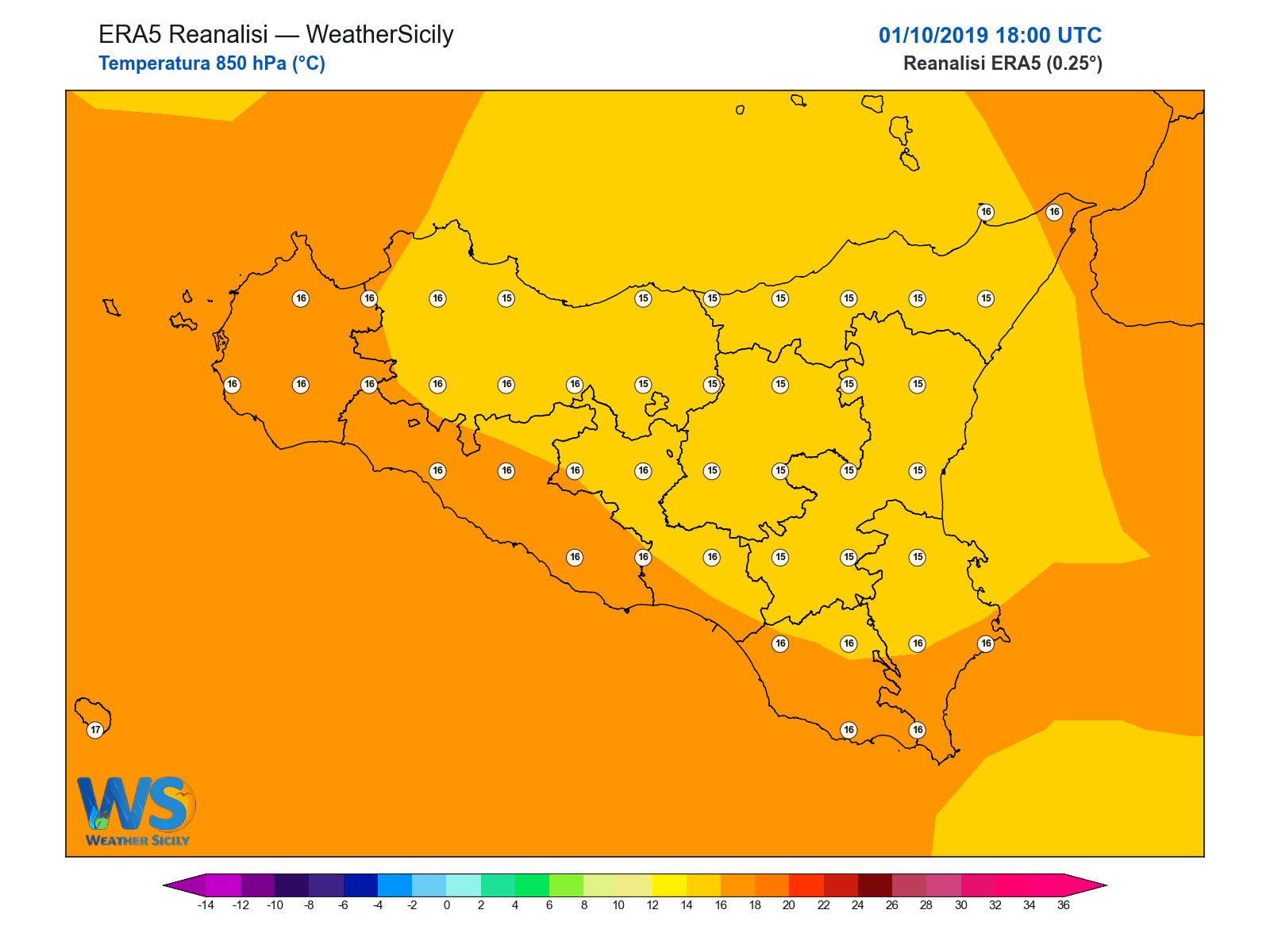 Temperatura a 850 hPa · 2019100118