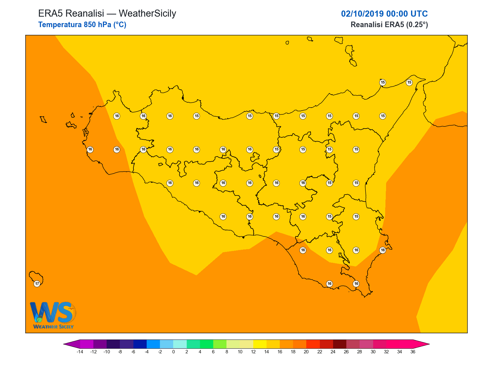 Temperatura a 850 hPa · 2019100200