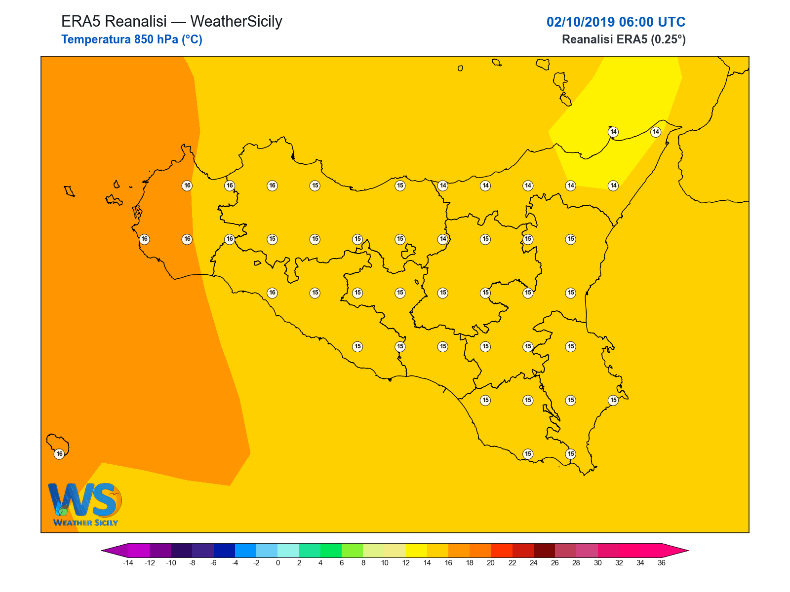 Temperatura a 850 hPa · 2019100206