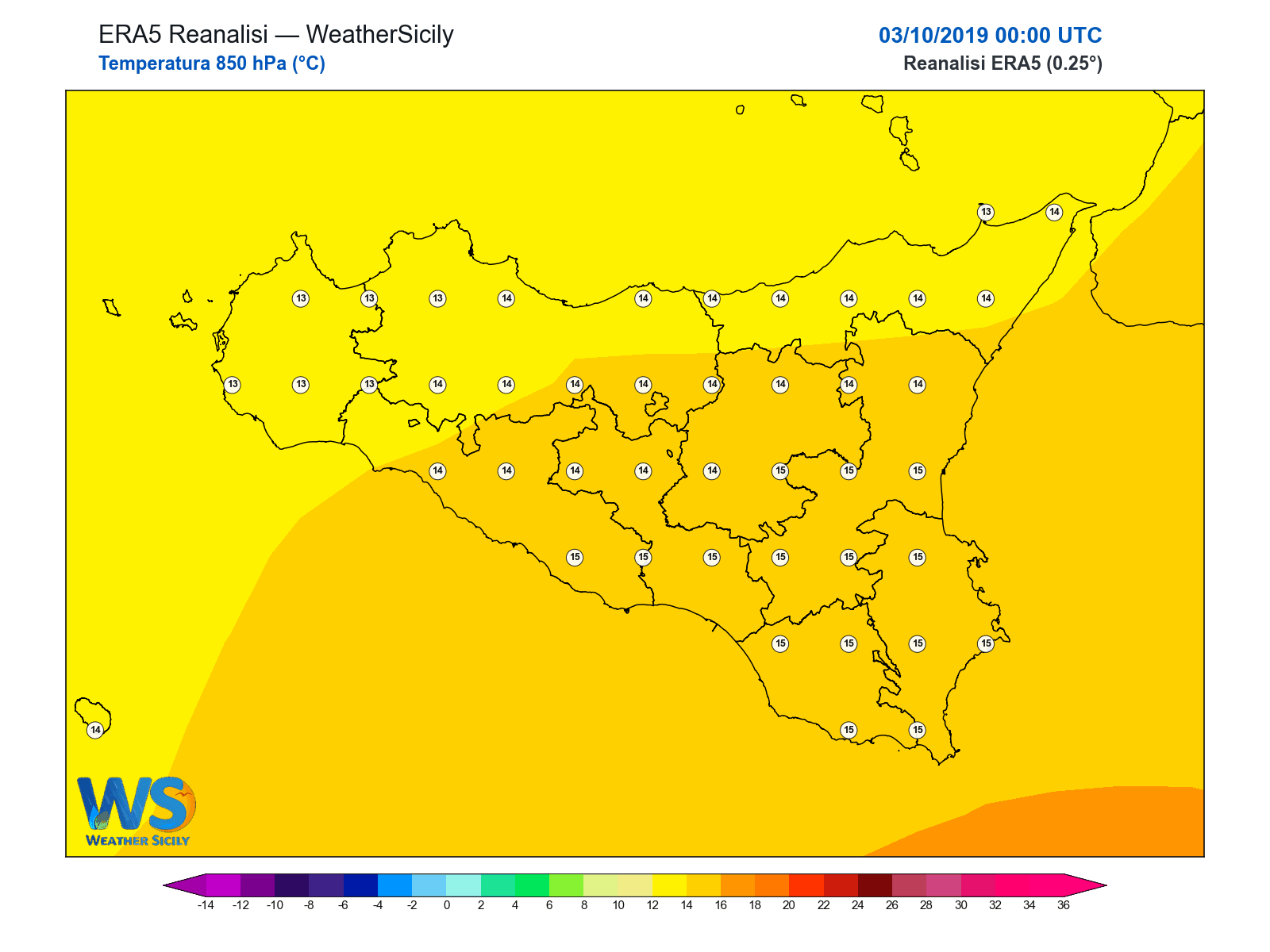 Temperatura a 850 hPa · 2019100300