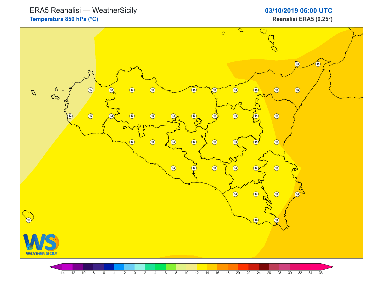 Temperatura a 850 hPa · 2019100306