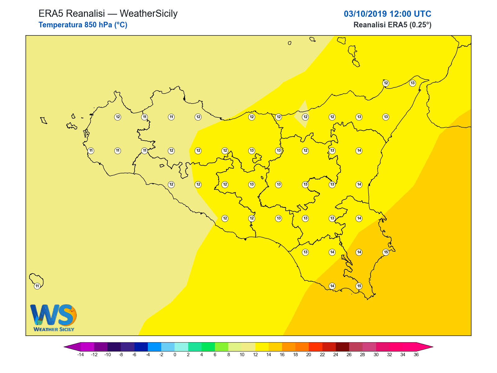Temperatura a 850 hPa · 2019100312