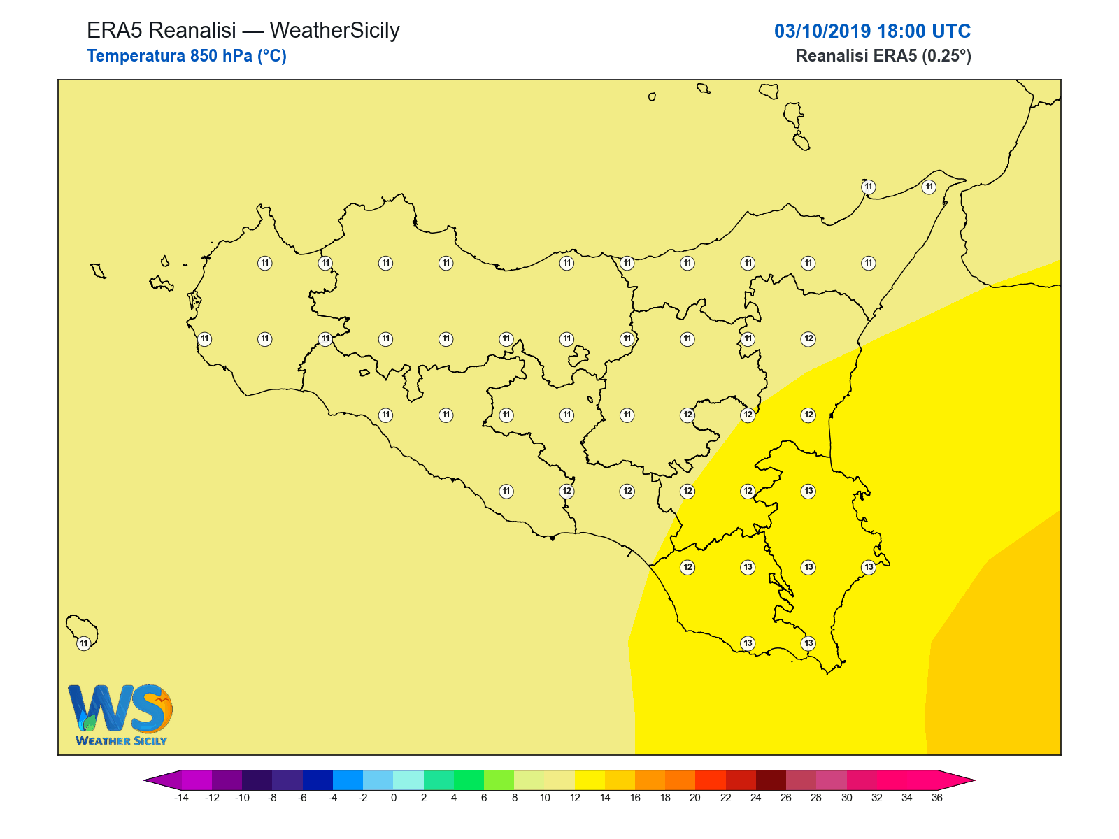 Temperatura a 850 hPa · 2019100318