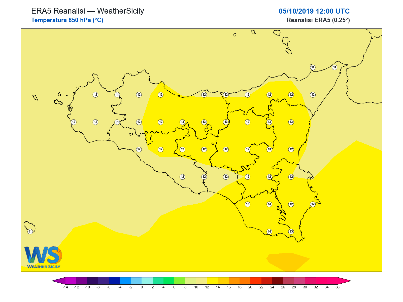 Temperatura a 850 hPa · 2019100512