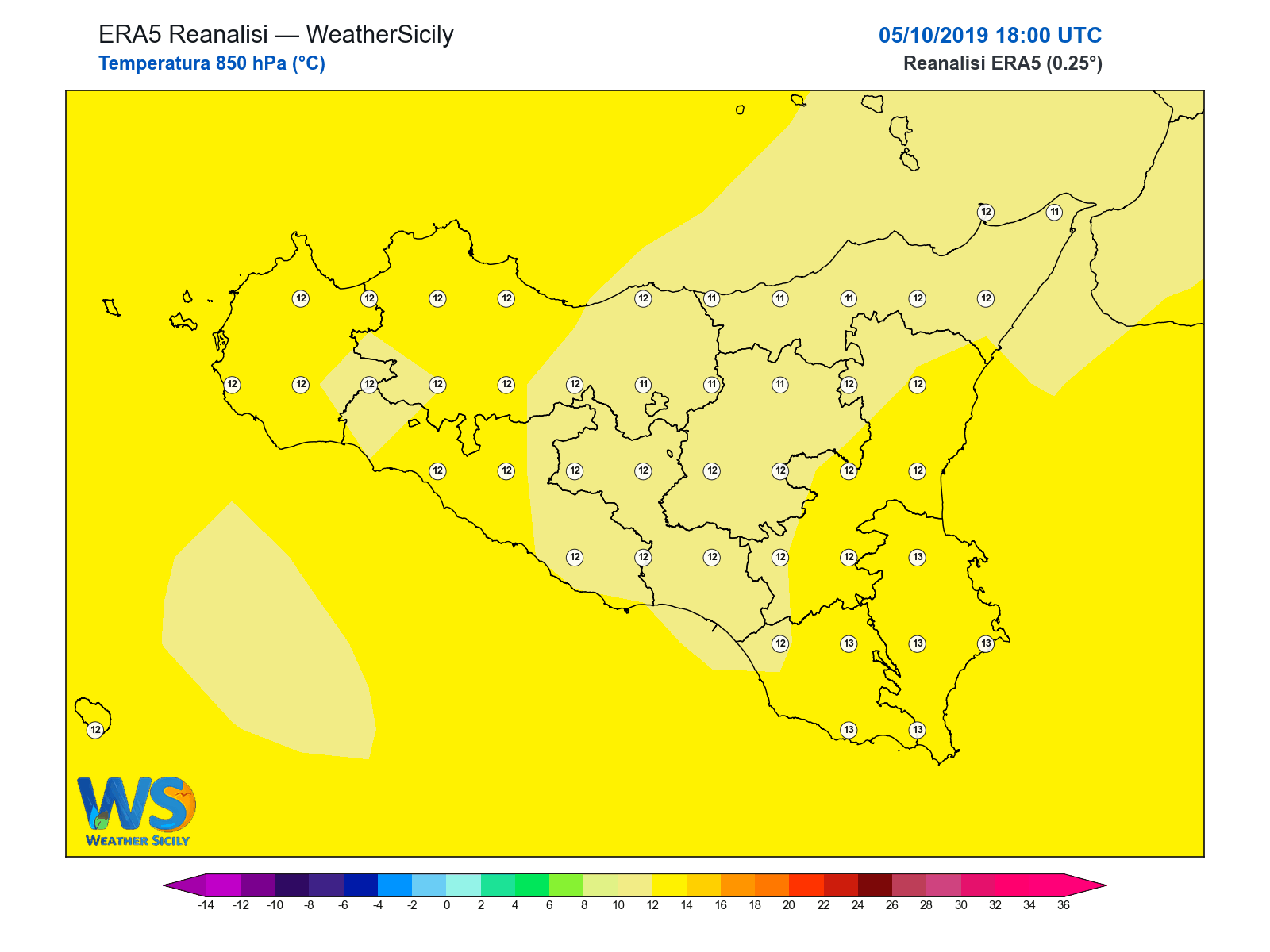 Temperatura a 850 hPa · 2019100518