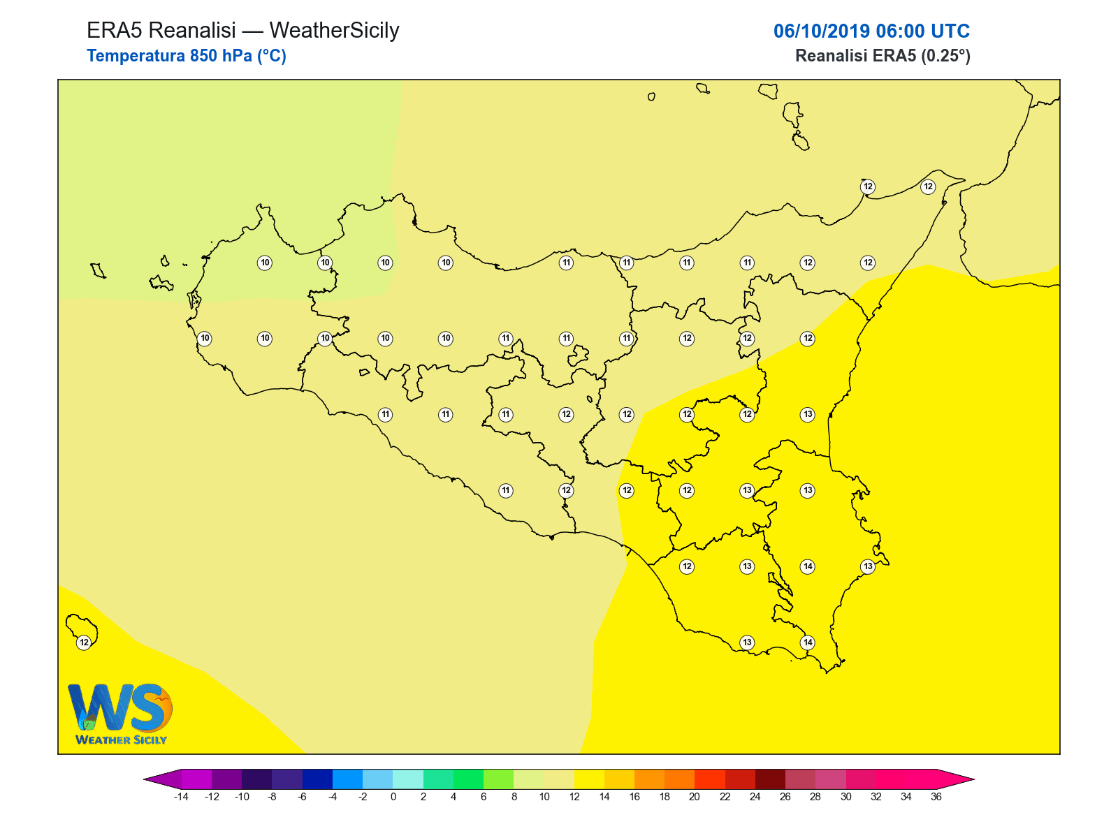 Temperatura a 850 hPa · 2019100606