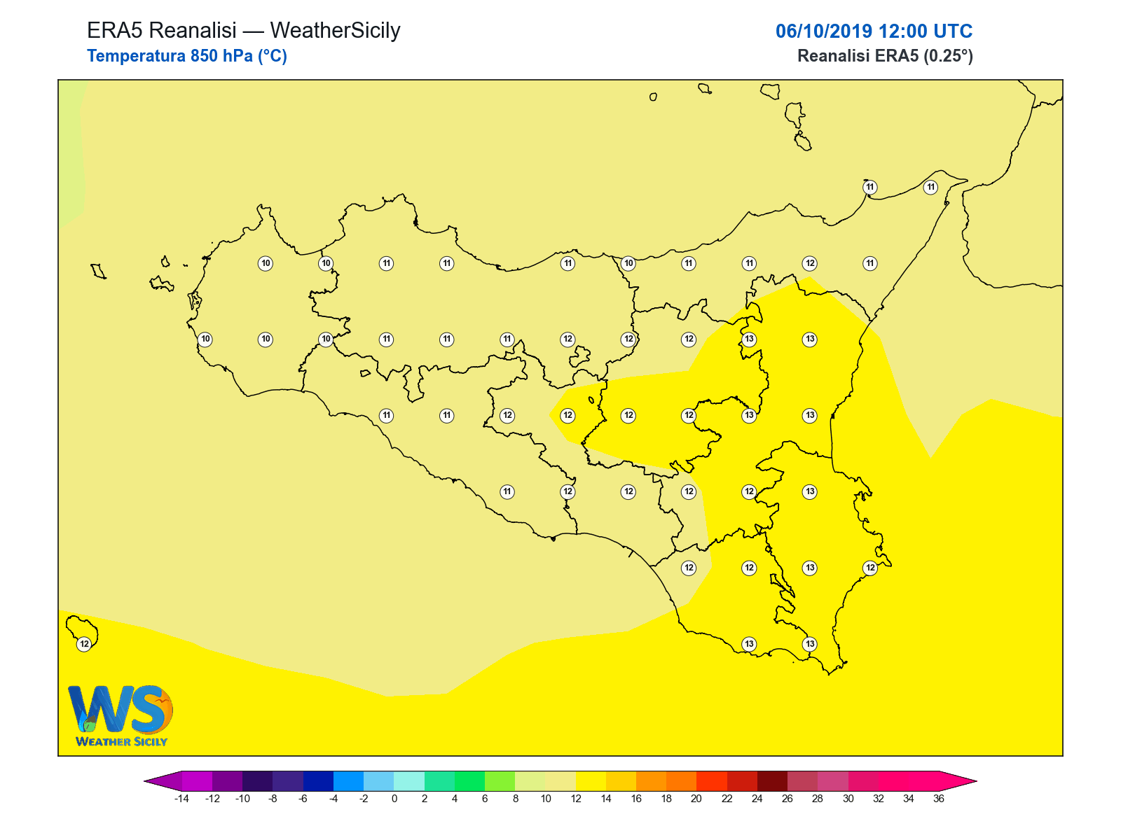 Temperatura a 850 hPa · 2019100612