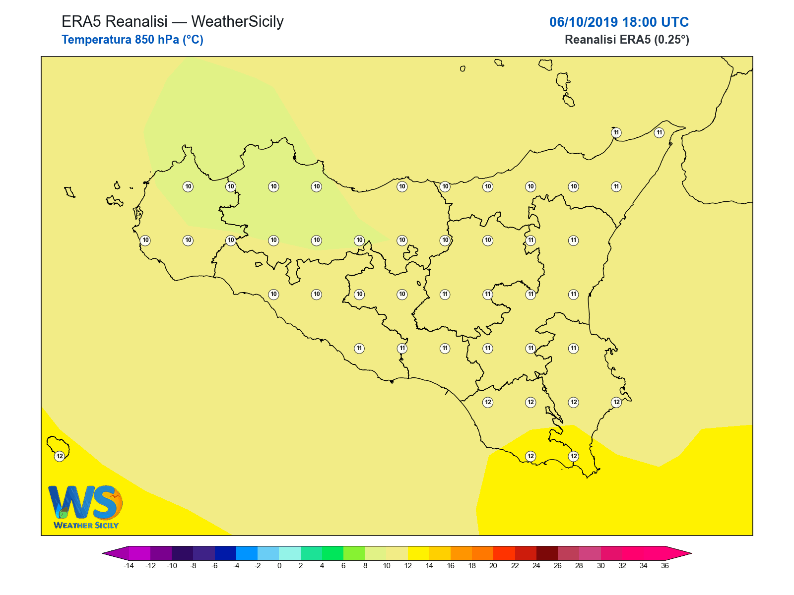 Temperatura a 850 hPa · 2019100618