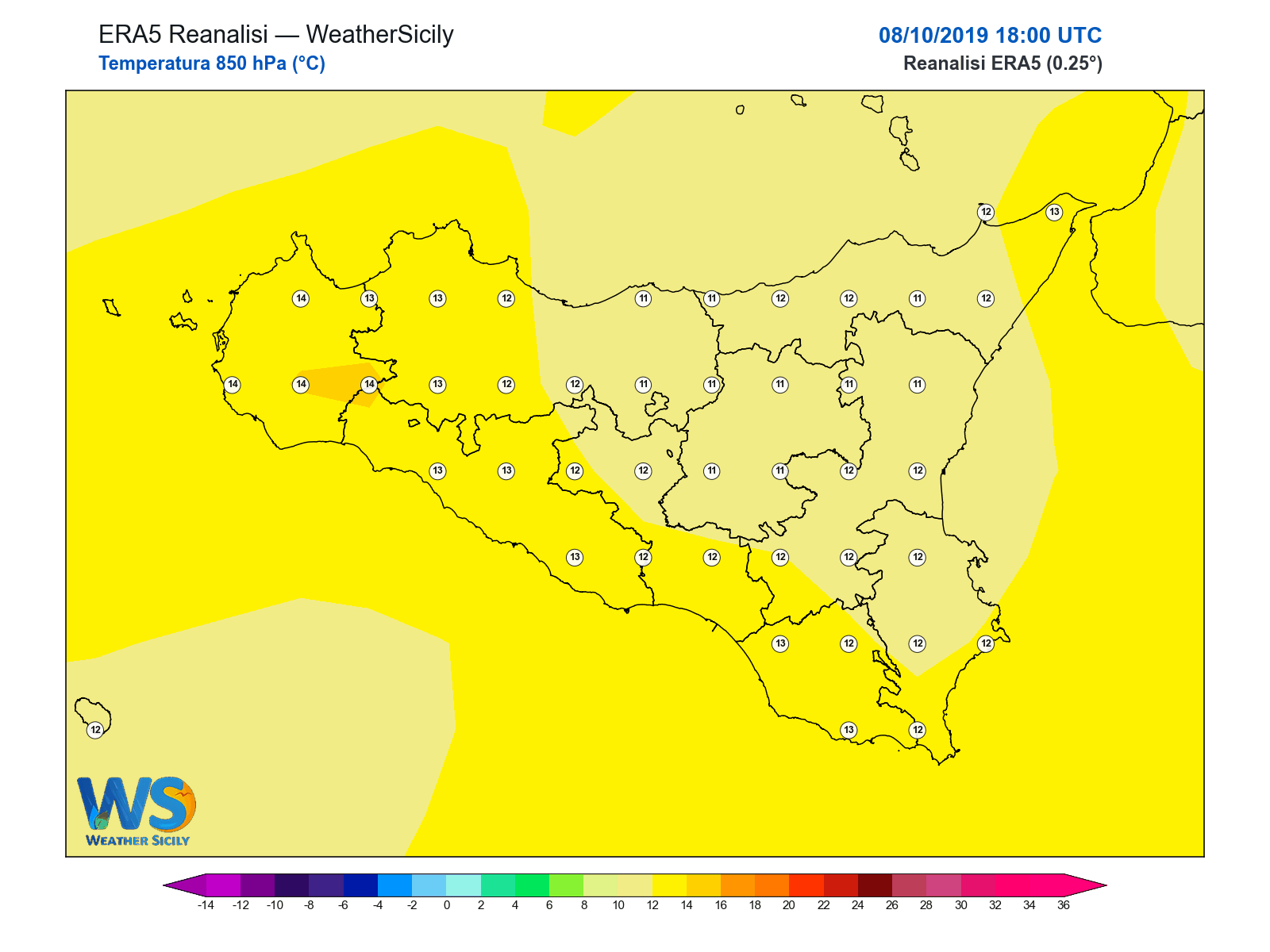 Temperatura a 850 hPa · 2019100818