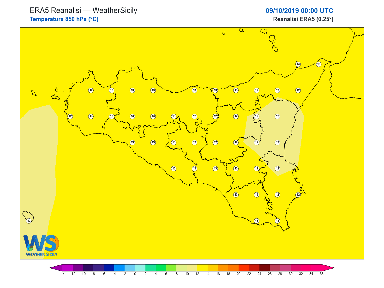 Temperatura a 850 hPa · 2019100900