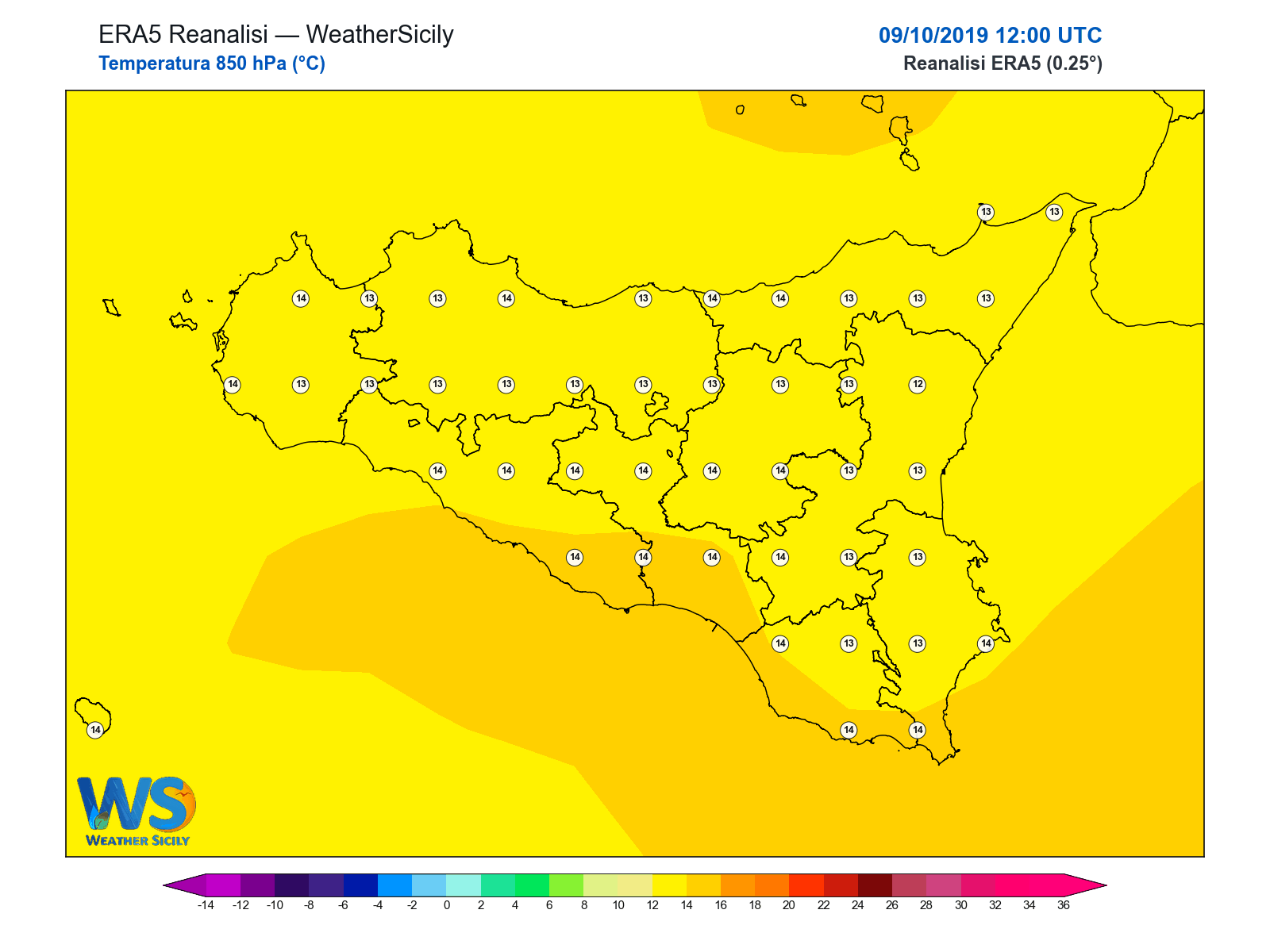 Temperatura a 850 hPa · 2019100912