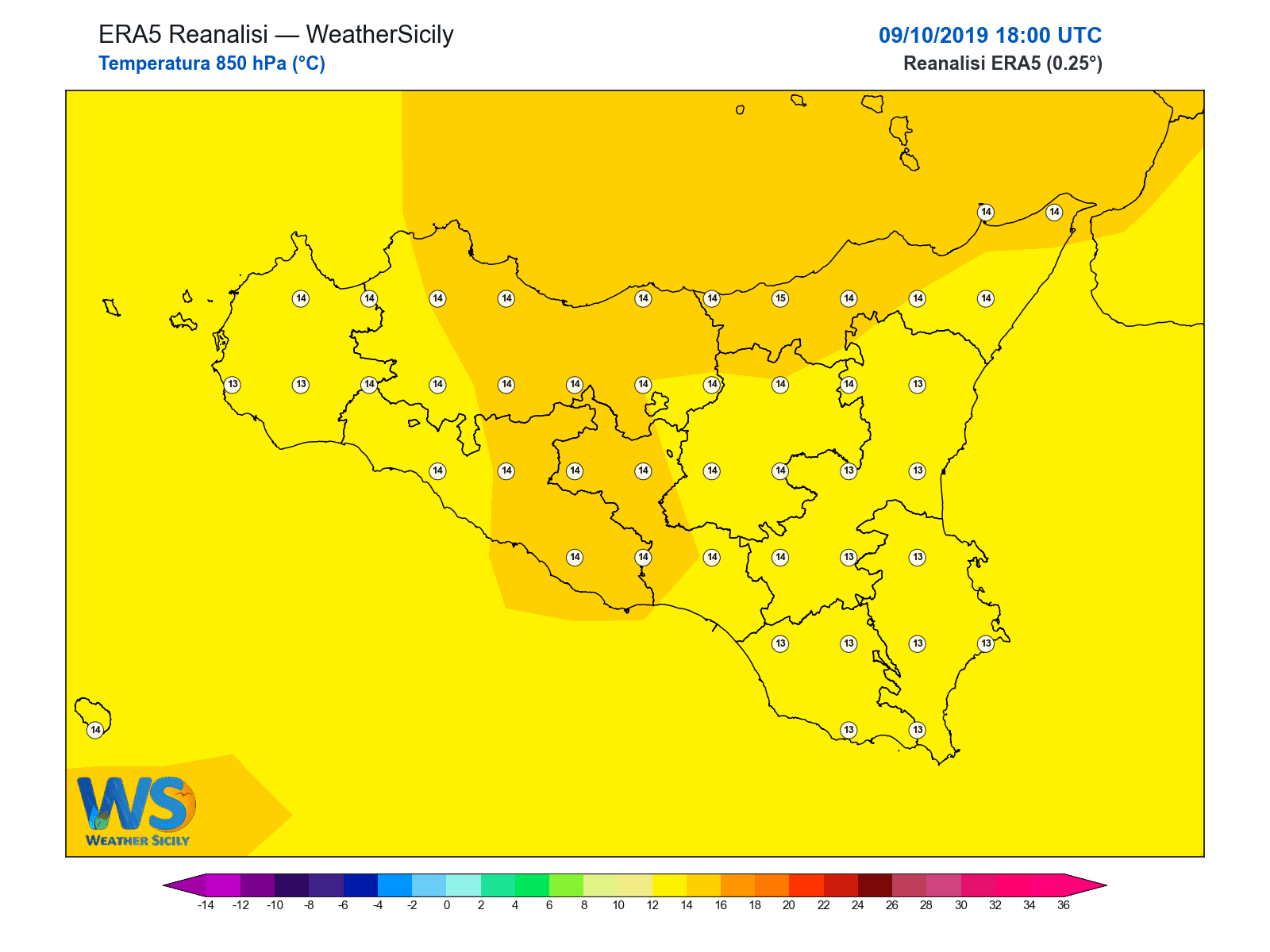 Temperatura a 850 hPa · 2019100918