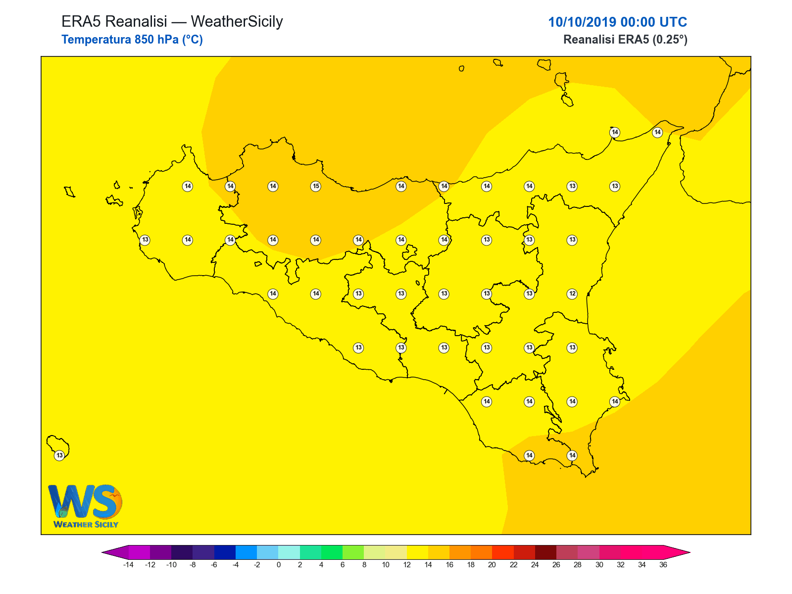 Temperatura a 850 hPa · 2019101000